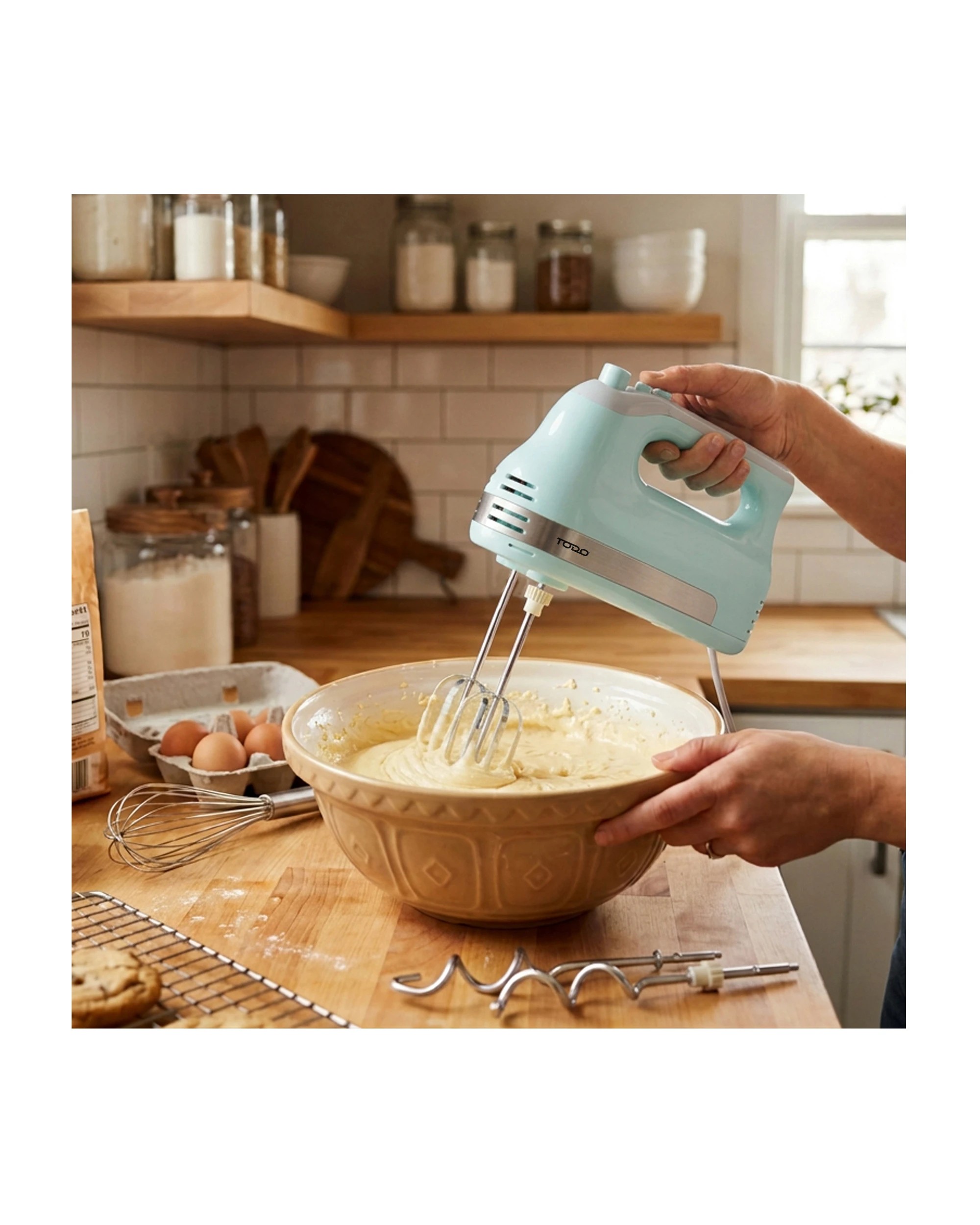 6 TODO 500W Combo Hand Mixer Stand Mixer w/ 3.5L Stainless Steel Bowl - Blue, 6 of 7