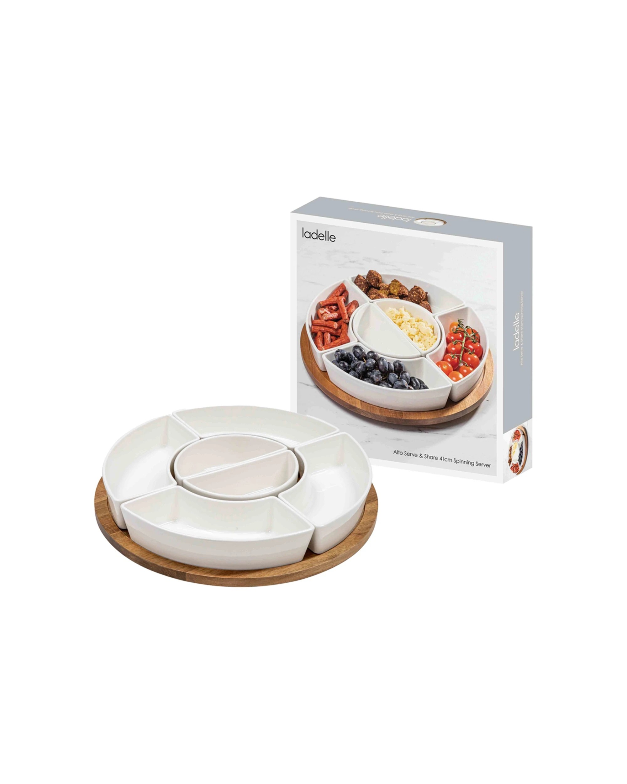 1 Ladelle Alto Serve & Share Porcelain And Wood Spinning Server 41cm - White, 1 of 2