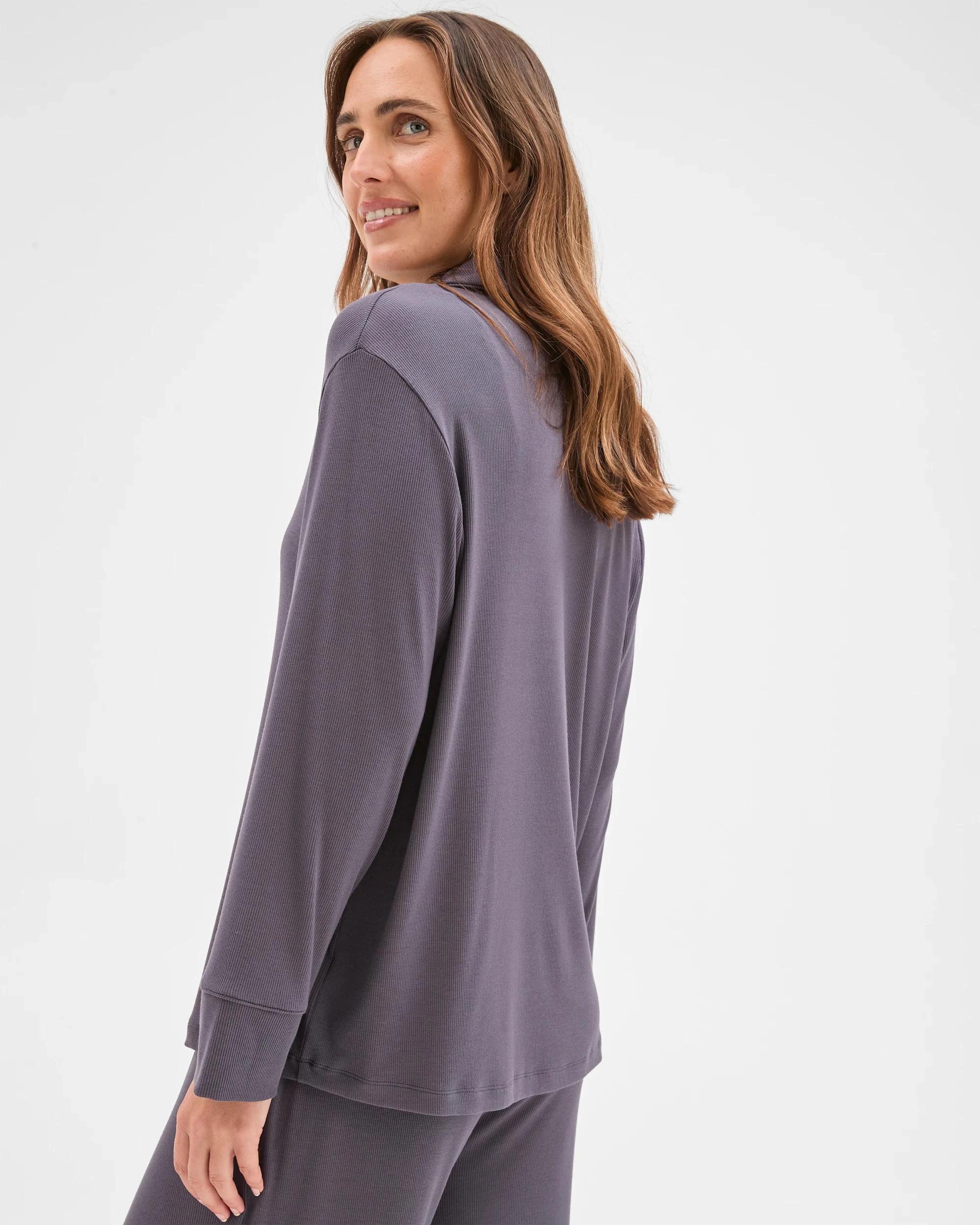 6 Target Woman Long Sleeve Rib Pyjama Shirt CHARCOAL, 6 of 6