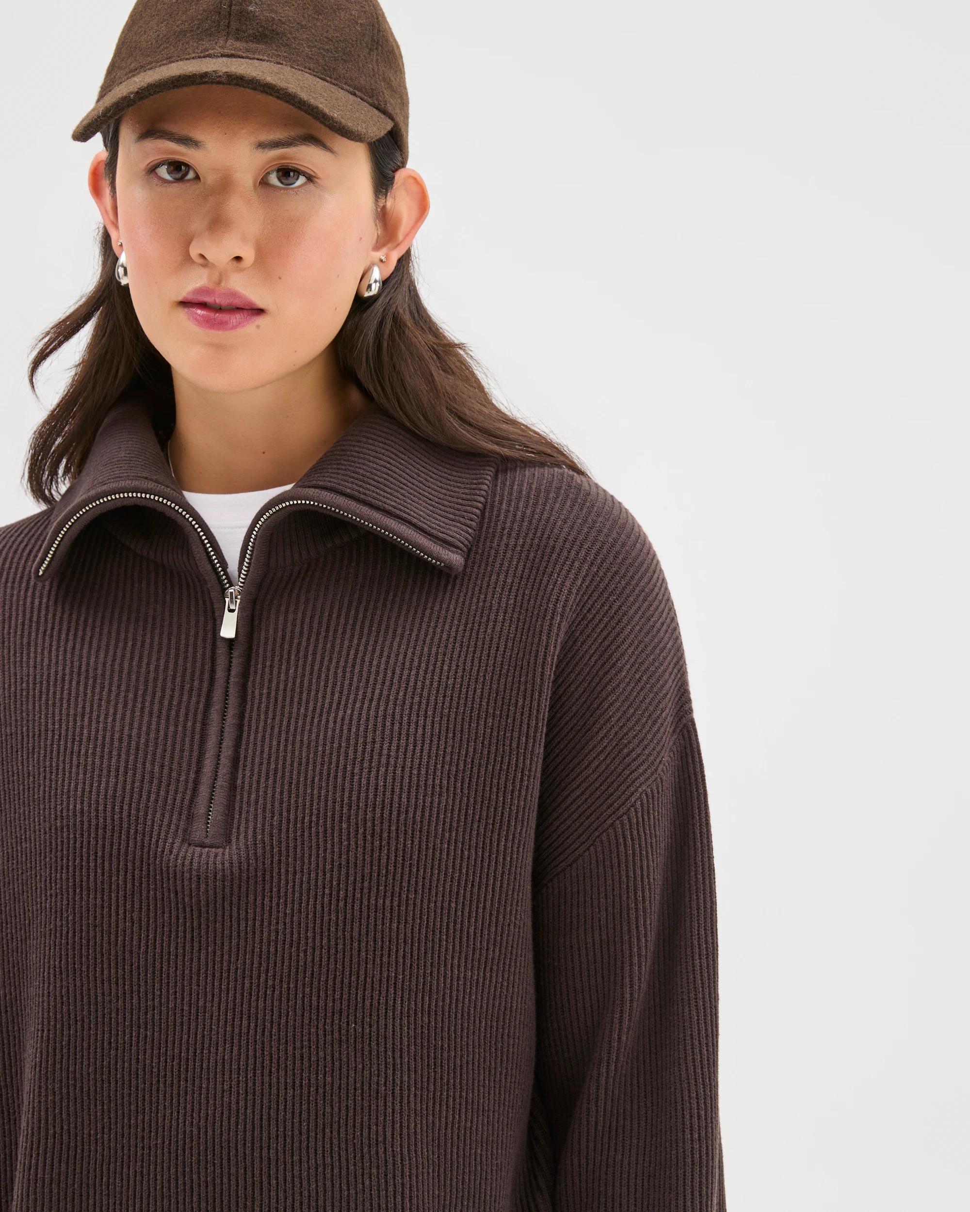 6 Target Woman Australian Cotton Blend Zip Collar Jumper BRUNETTE, 6 of 7