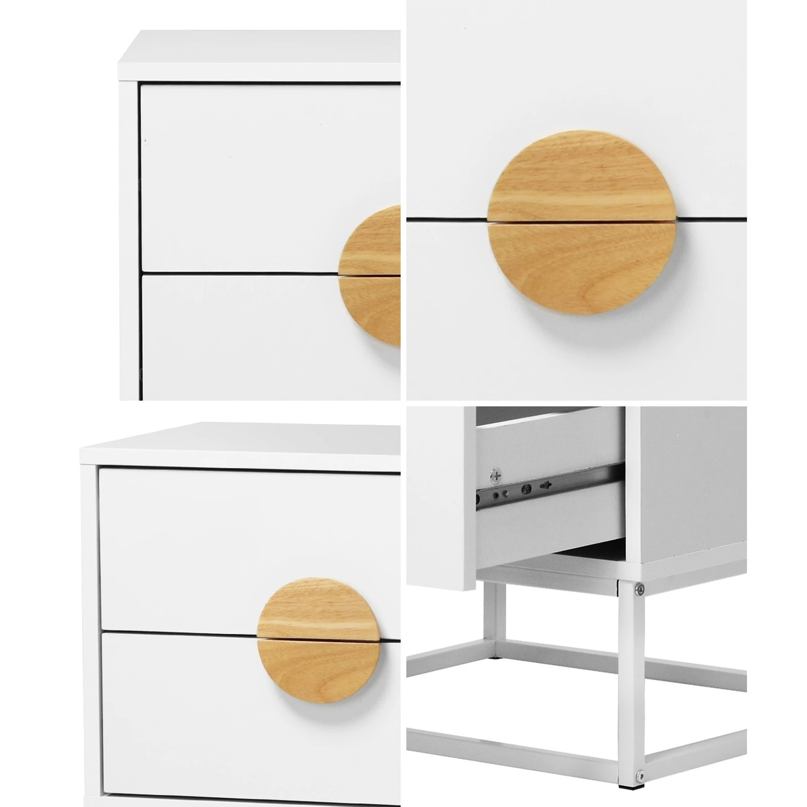 5 Oikiture Bedside Table Nightstand 2 Drawers Side End Table Steel Legs - White, 5 of 8