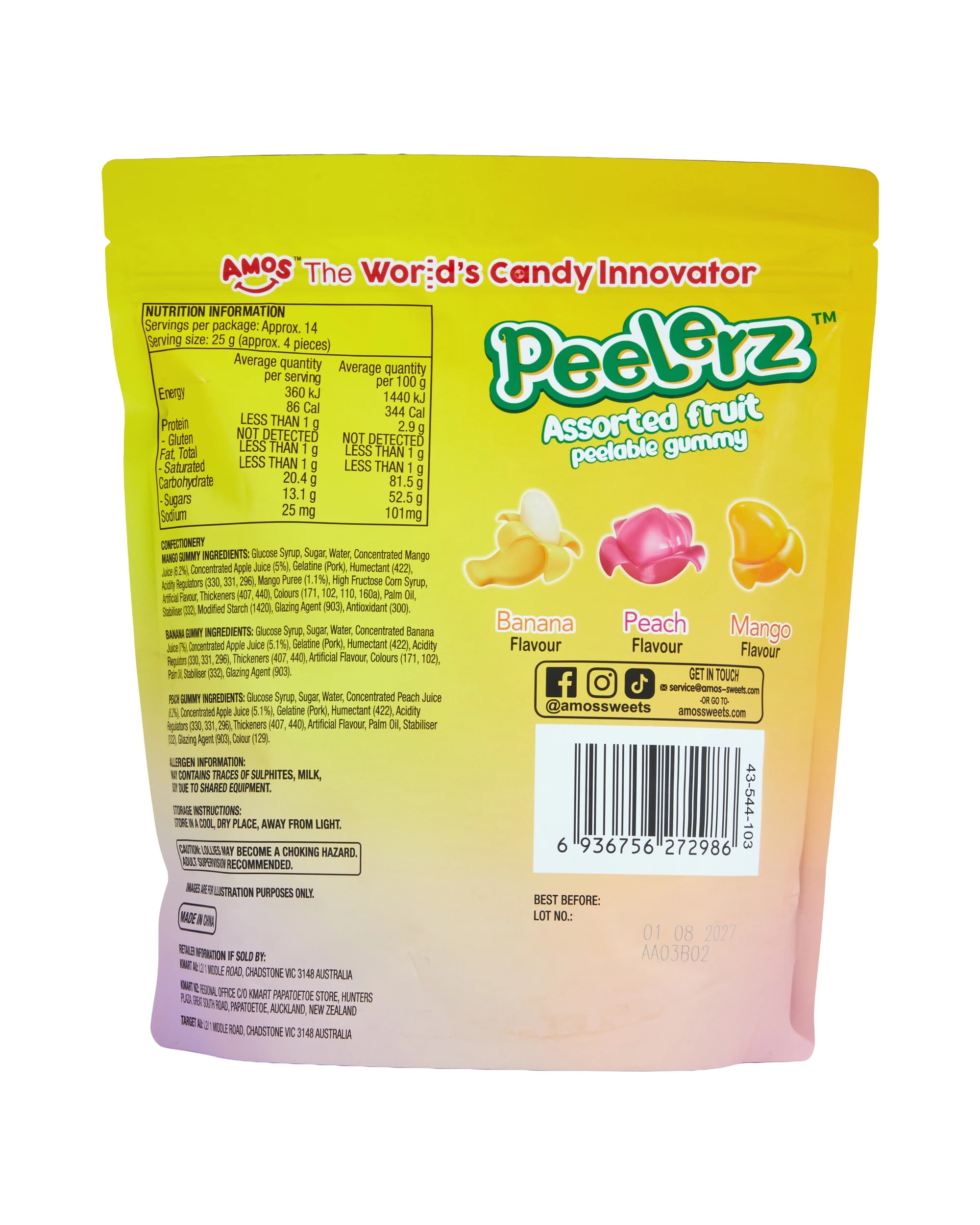 3 Amos Peelerz Assorted Fruit Peelable Gummy Candy 350g, 3 of 3