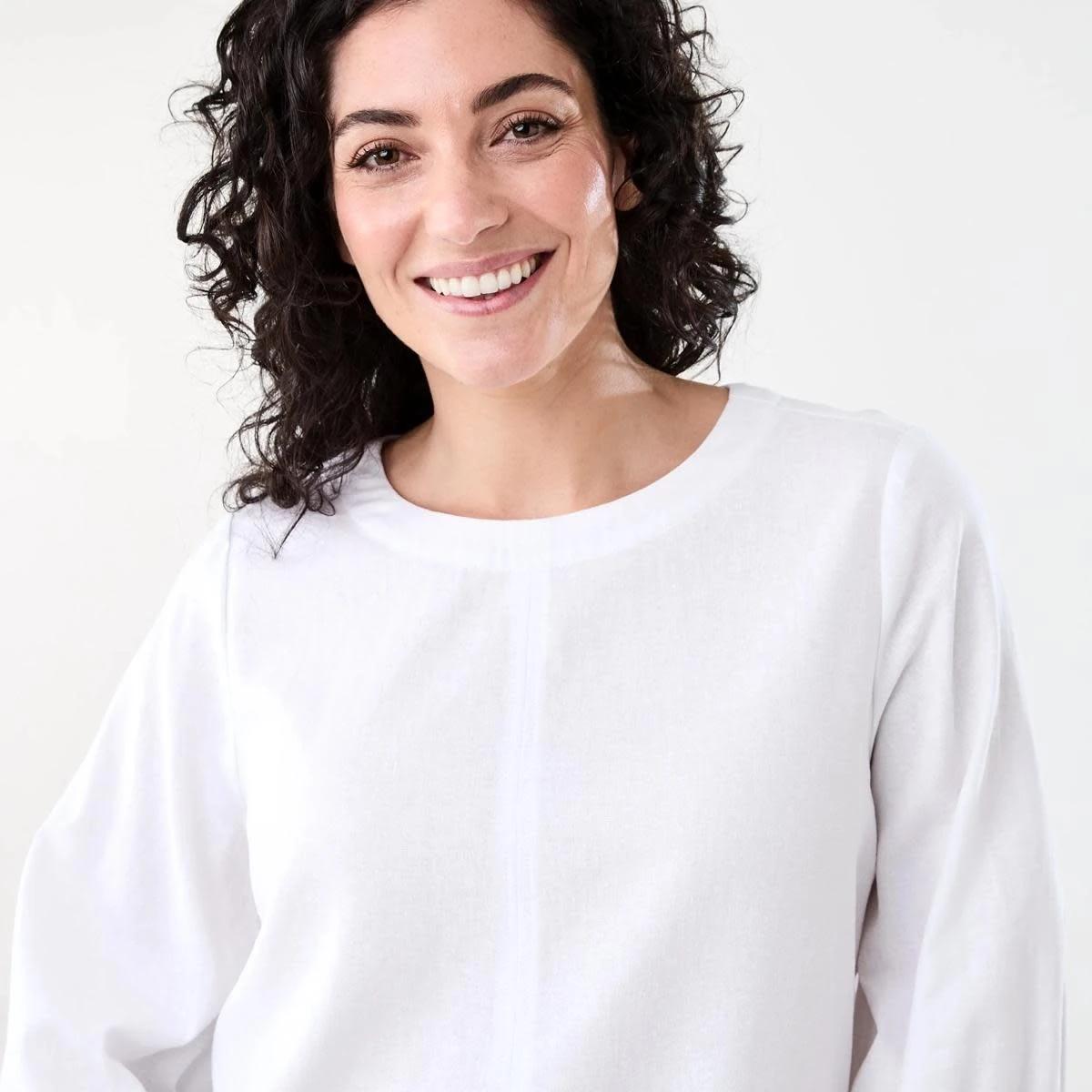 4 Long Sleeve Linen Blend Top WHITE, 4 of 7