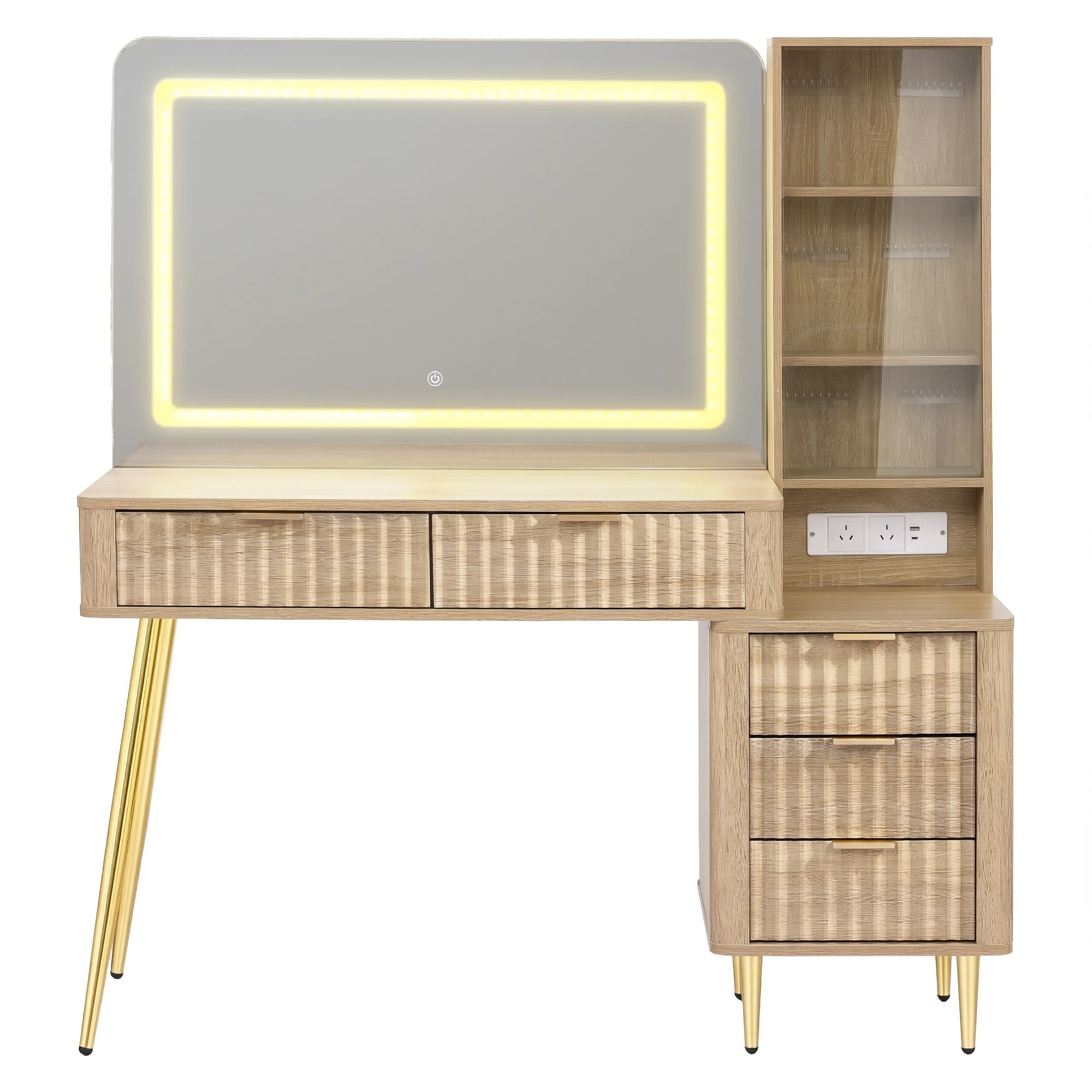3 Artiss Dressing Table LED Vanity Desk Charging Station - Natural, 3 of 3