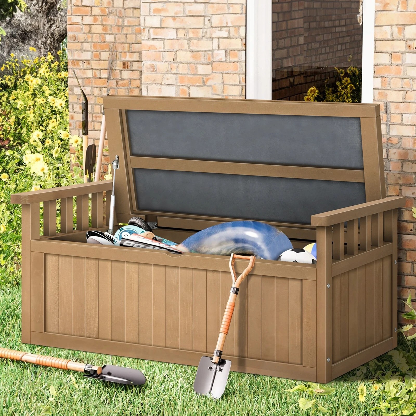 6 Alfordson Outdoor Storage Box Wooden Garden Bench Chest Tool Sheds XL - Natural, 6 of 9