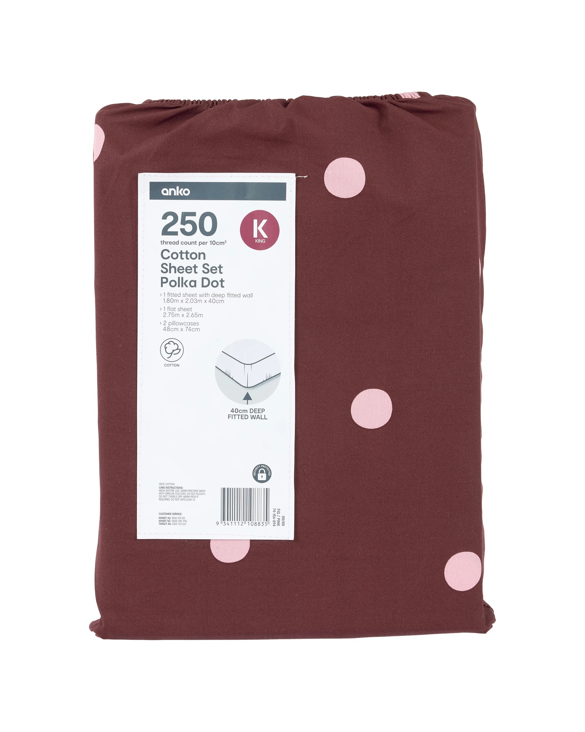 7 250 Thread Count Polka Dot Cotton Sheet Set - King Bed, Fig and Pink, 7 of 7