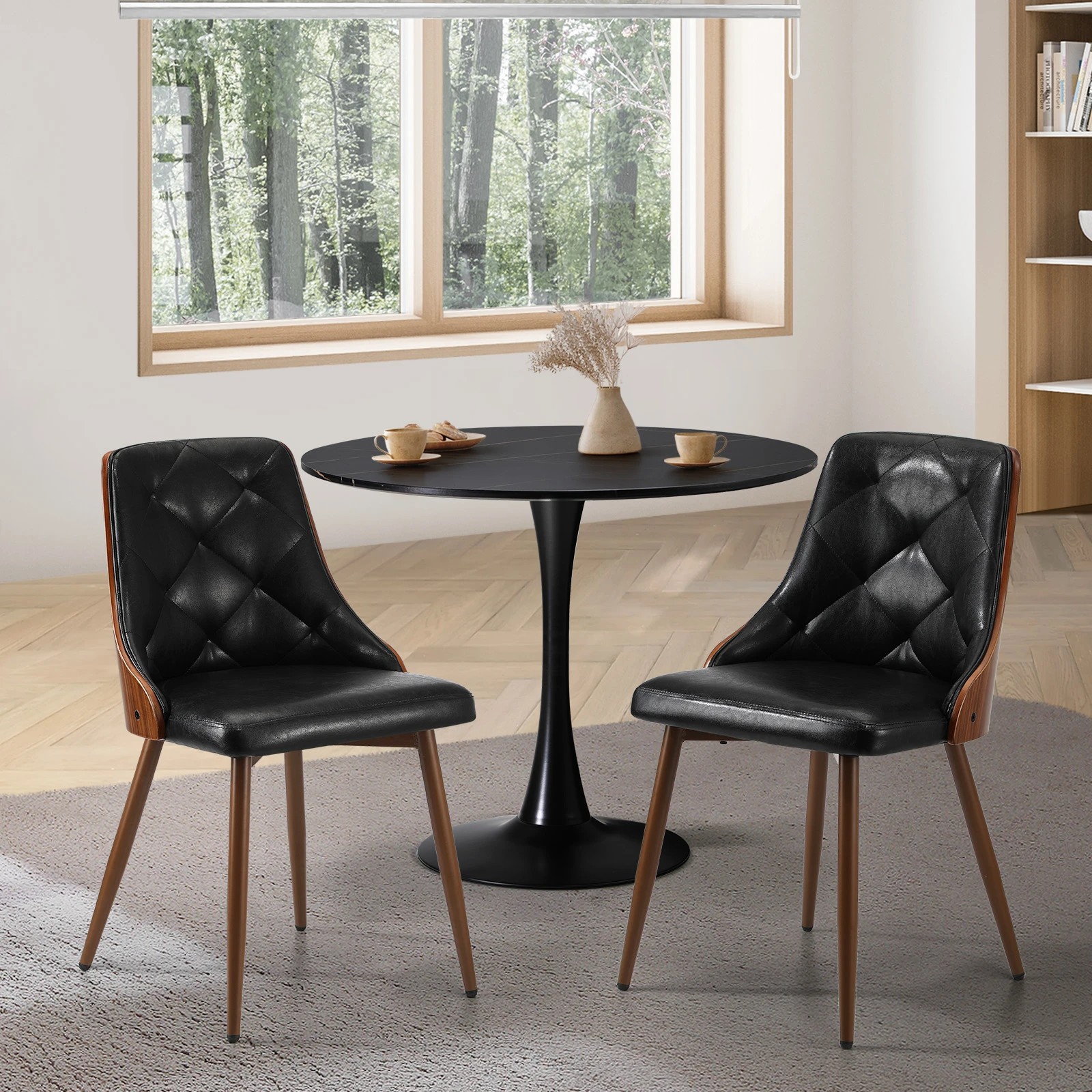 2 Oikiture 2x Dining Chairs Kitchen Lounge Cafe Seat Retro Pu Leather
 - Black, 2 of 10