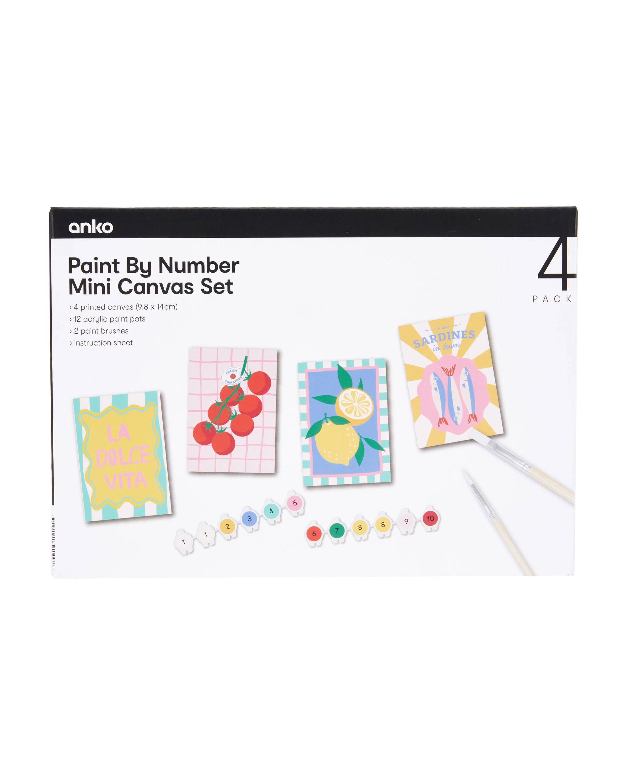 1 4 Pack Paint by Numbers Mini Canvas Set - Coastal Mediterranean, 1 of 4