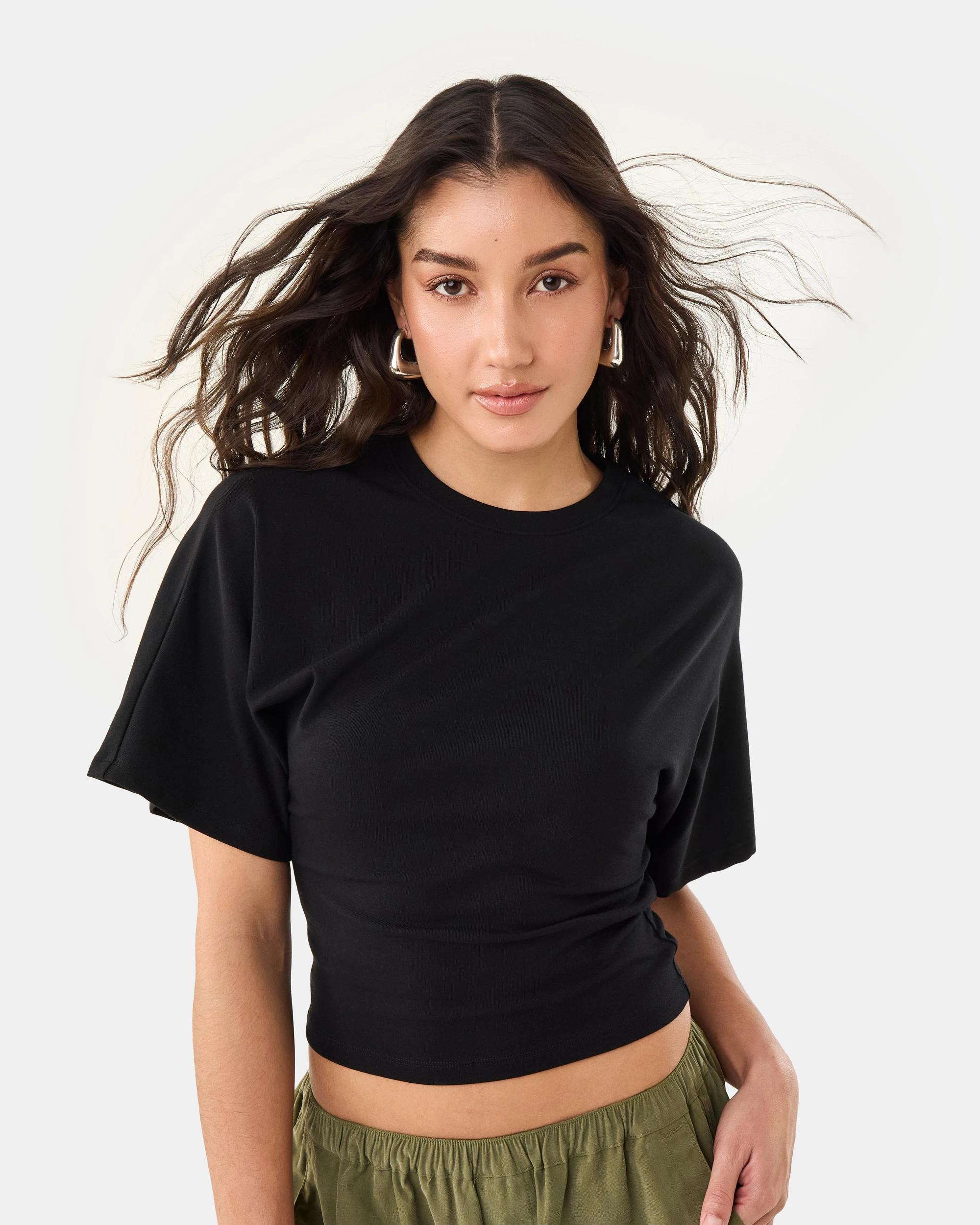 1 Short Sleeve Fitted Top Black, 1 of 6