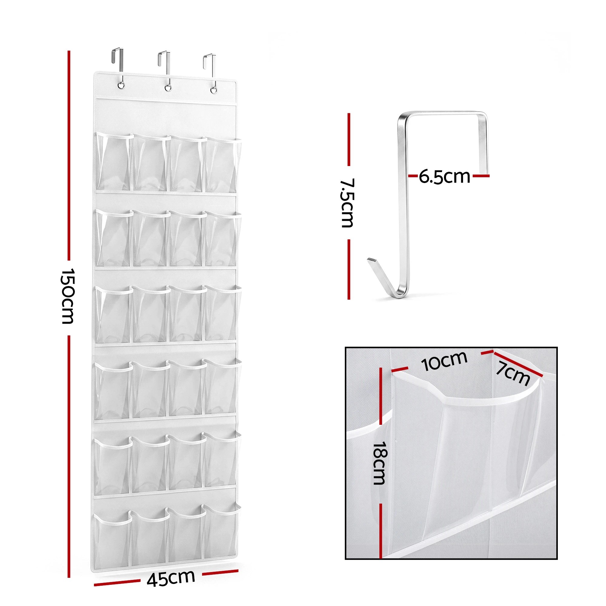 2 Artiss Over Door Shoe Storage Organiser X2 6 Tier 24 Pockets - White, 2 of 8
