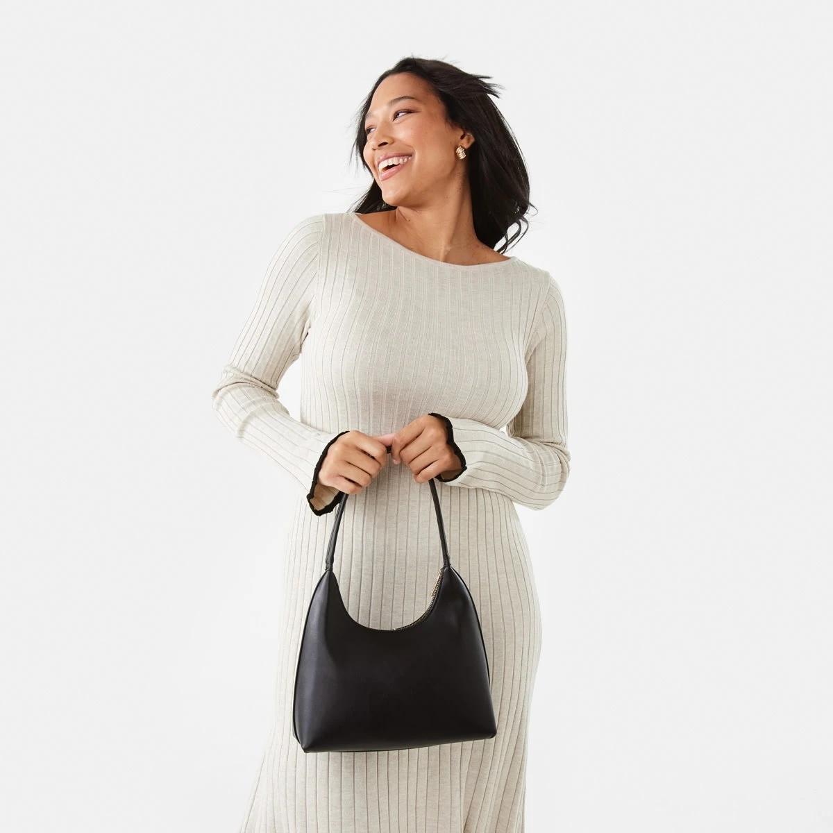 8 Long Sleeve Contrast Edge Rib Maxi Dress Nat Beige, 8 of 10