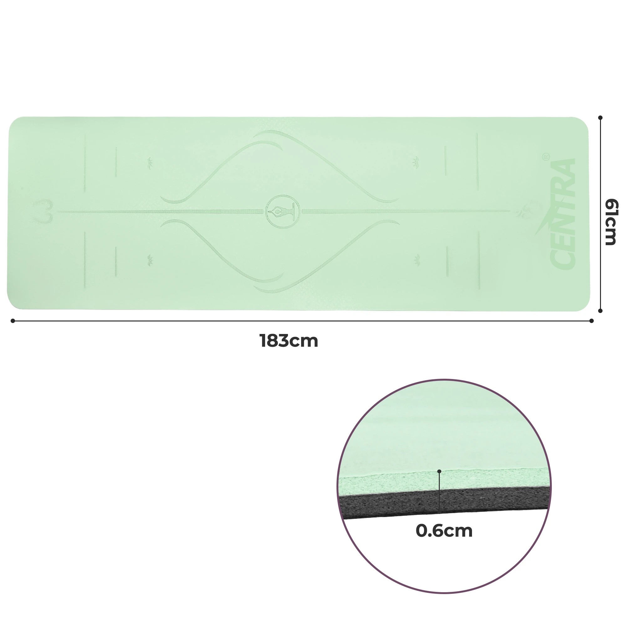 3 Centra 183X61X0.6Cm Yoga Mat In Mint And Dual Colour - Black, 3 of 9