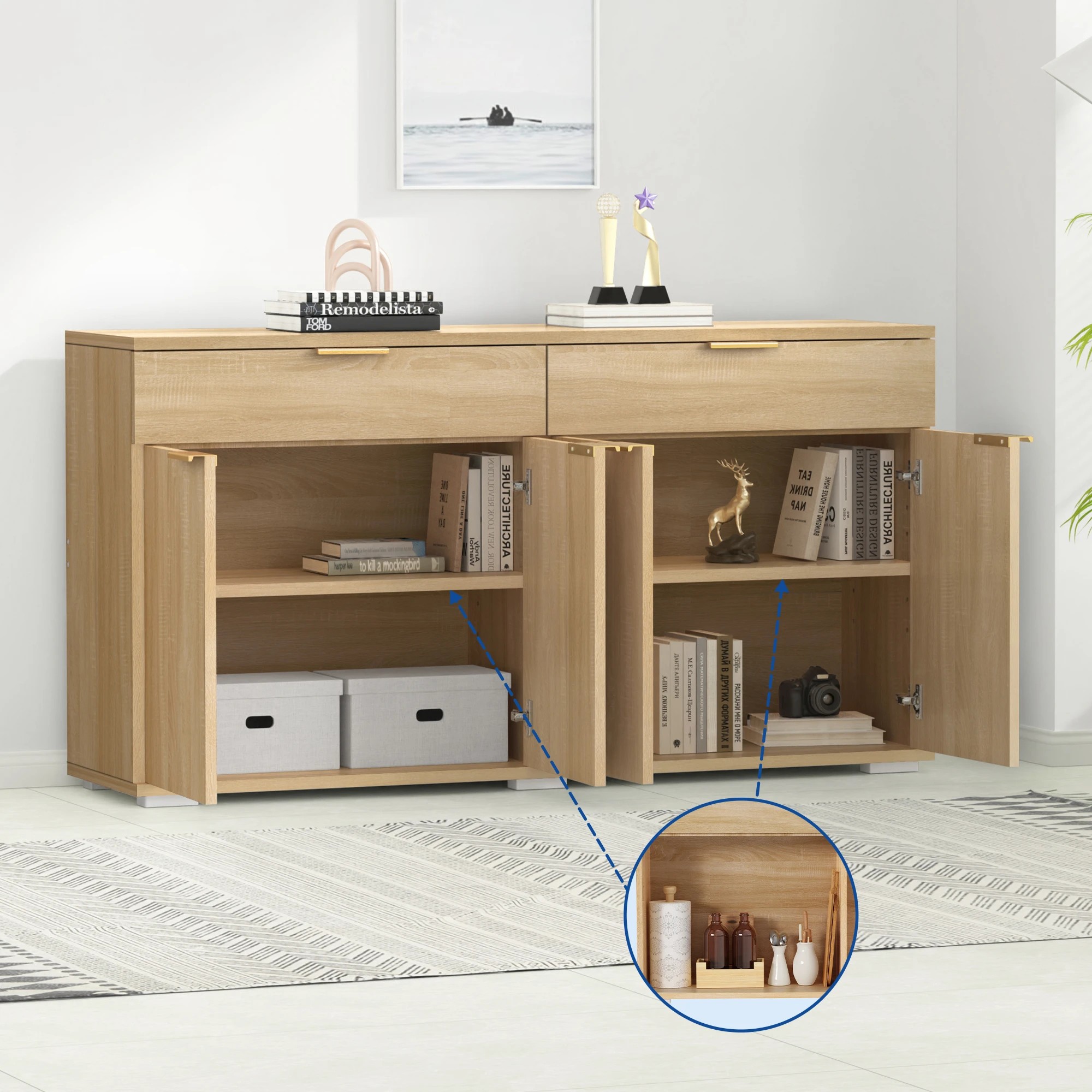 3 Alfordson Buffet Sideboard Cabinet - Natural, 3 of 9