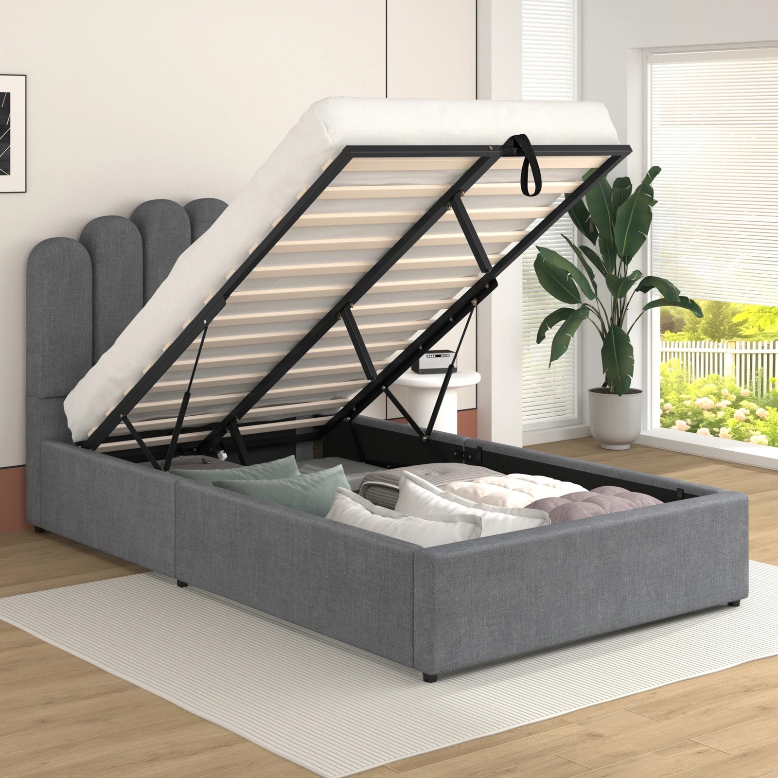 4 Alfordson Bed Frame King Single Gas Lift Storage Base Wooden Milton - Grey, 4 of 10