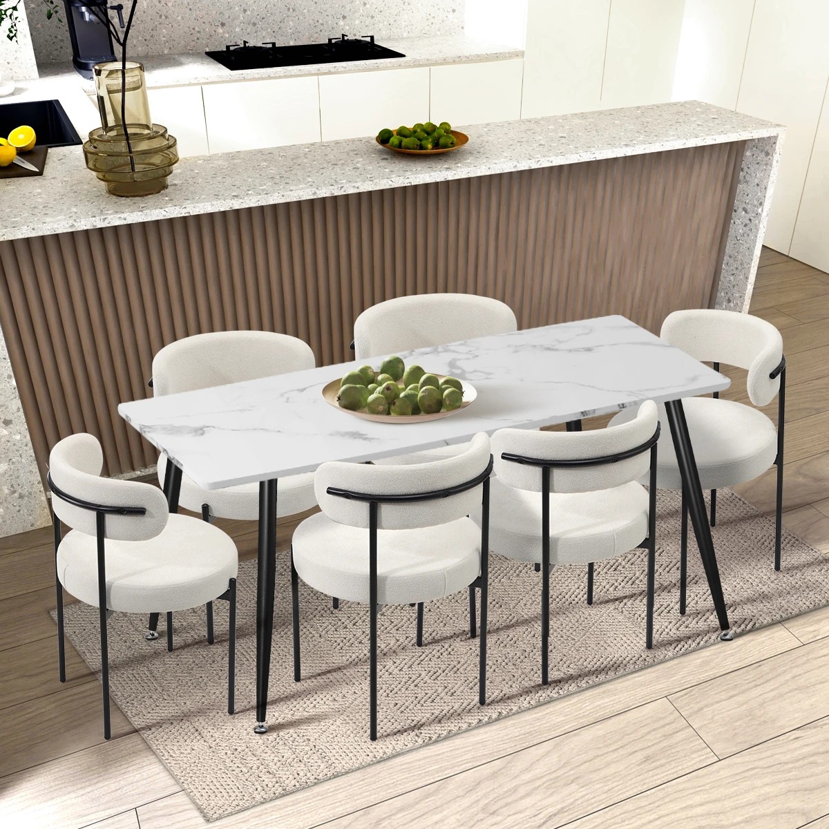 3 Oikiture 2x Dining Chair Round Boucle Kitchen Lounge Seats Backrest
 - White, 3 of 10