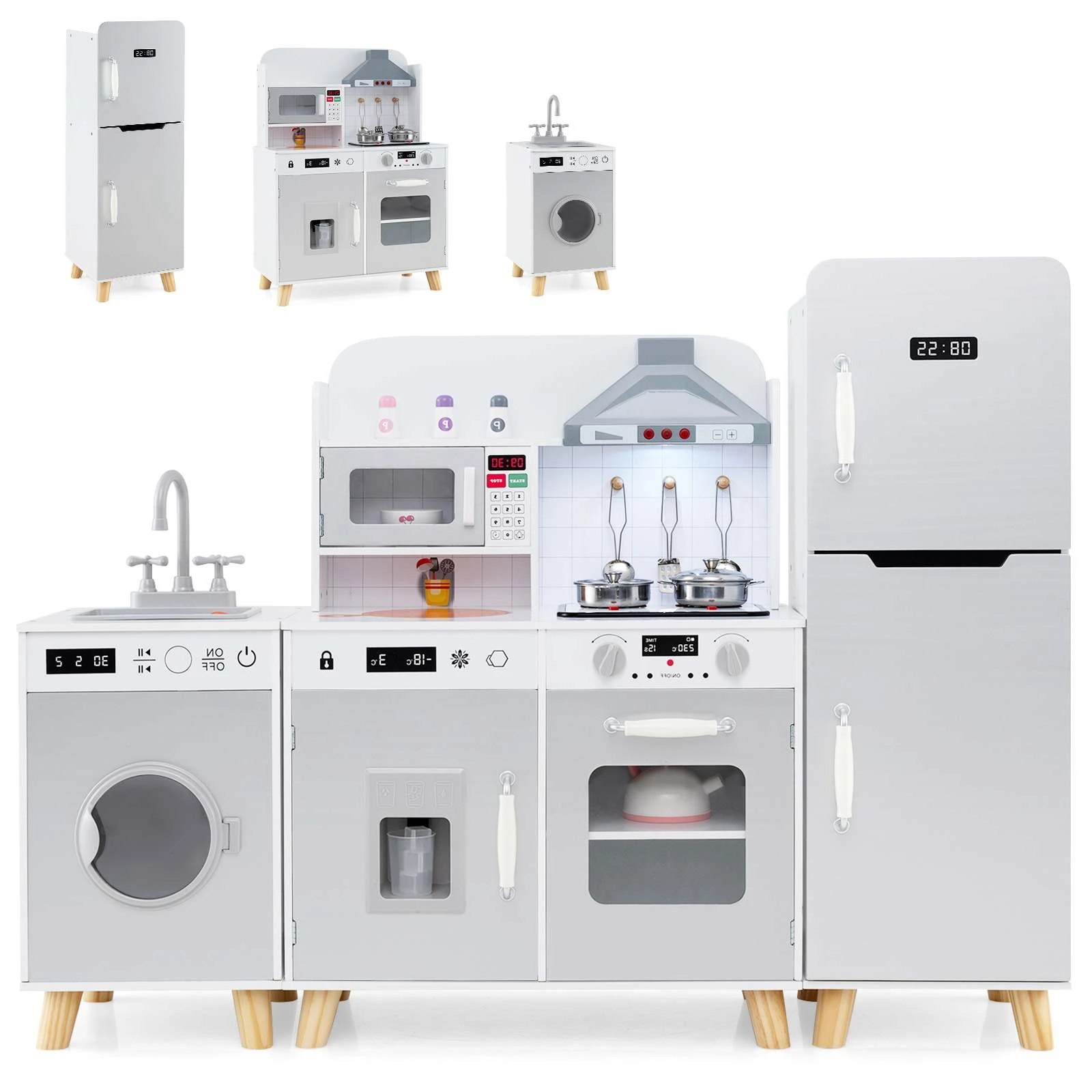 1 Costway 3-in-1 Kids Kitchen Playset Corner Pretend Play, 1 of 3