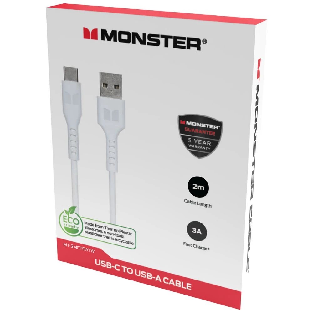 2 Monster TPE USB-C to USB-A Cable 2m White, 2 of 2