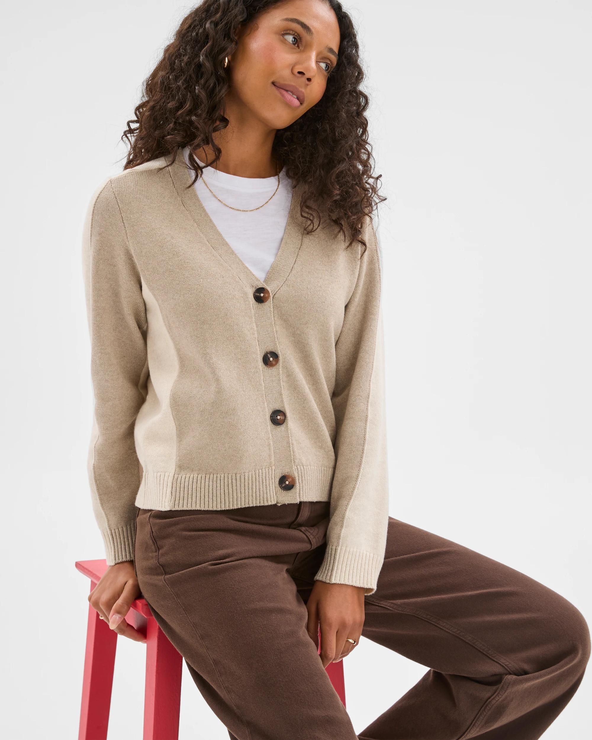 5 Target Woman Australian Cotton Blend V-Neck Colour Block Cardigan LIGHT FAWN, 5 of 8