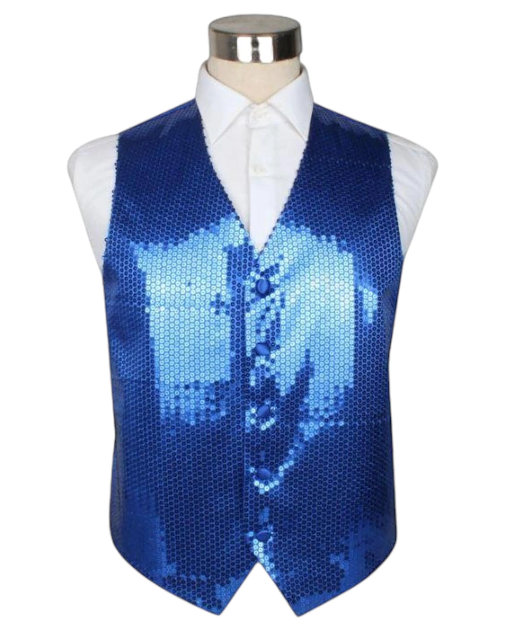 1 Zasel Mens Sequin Patterned Vest Waistcoat ROYAL BLUE, 1 of 1