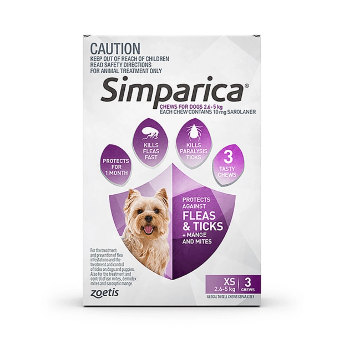 1 Simparica For Dogs 2.6 - 5kg Purple Xsmall - 3 Pack, 1 of 2