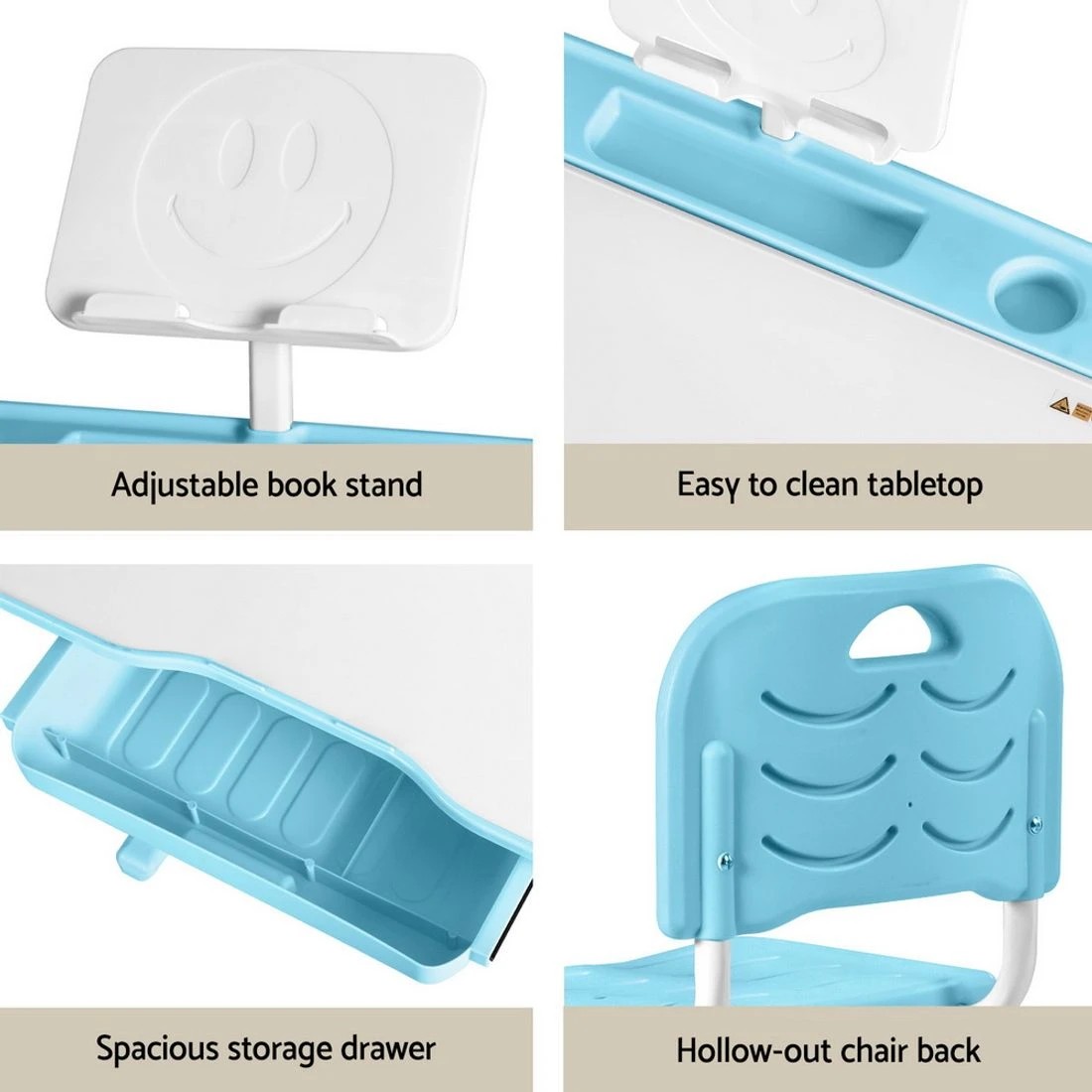 7 Keezi Kids Table and Chair Set Adjustable Study Desk w/ LED Lamp Reading - Blue, 7 of 7