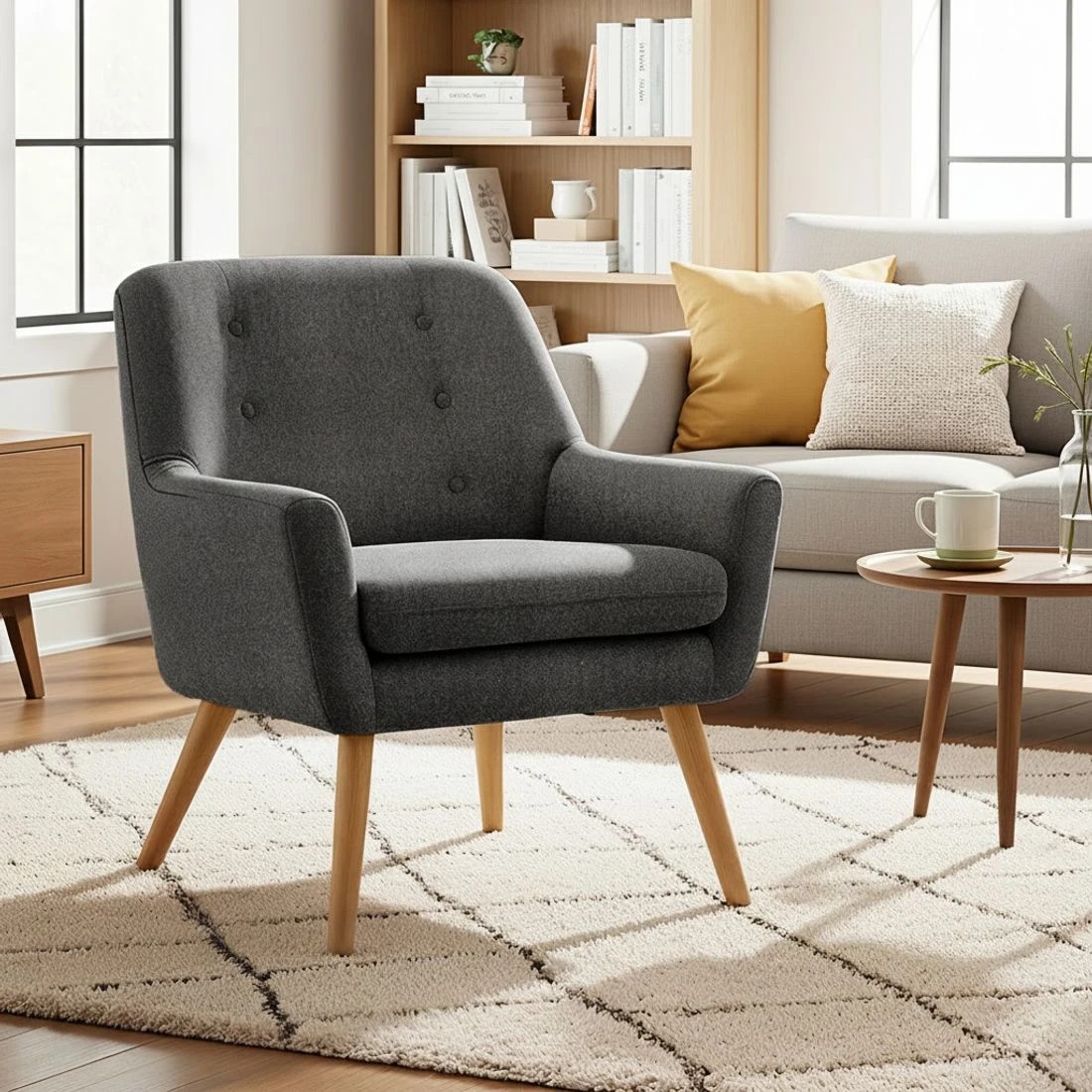 4 Artiss 2X Armchair Lounge Chair Accent Tub Chair Charcoal ANNE - Brown, 4 of 5