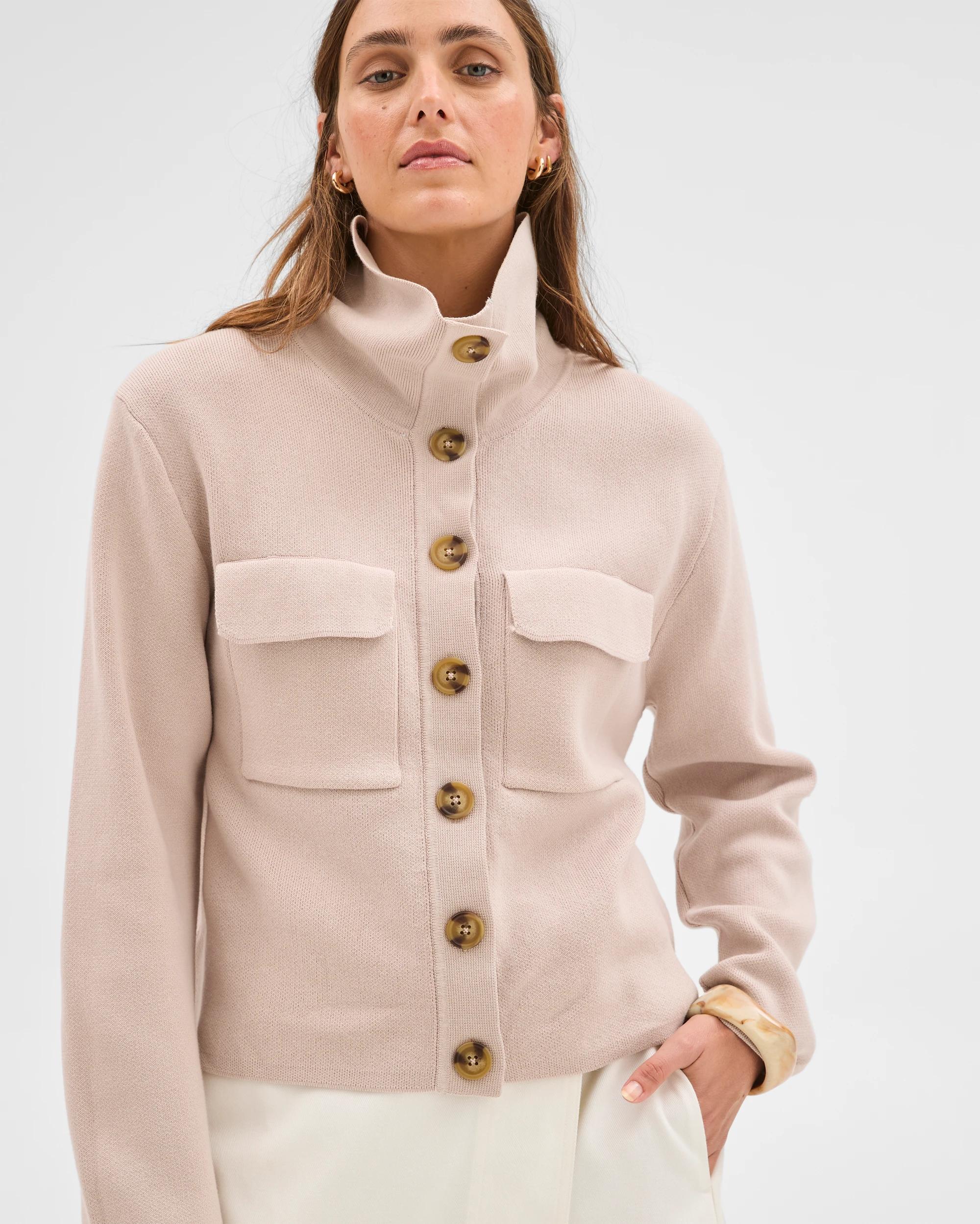 2 Target Woman Australian Cotton Funnel Neck Cocoon Knit Jacket PEBBLE, 2 of 7