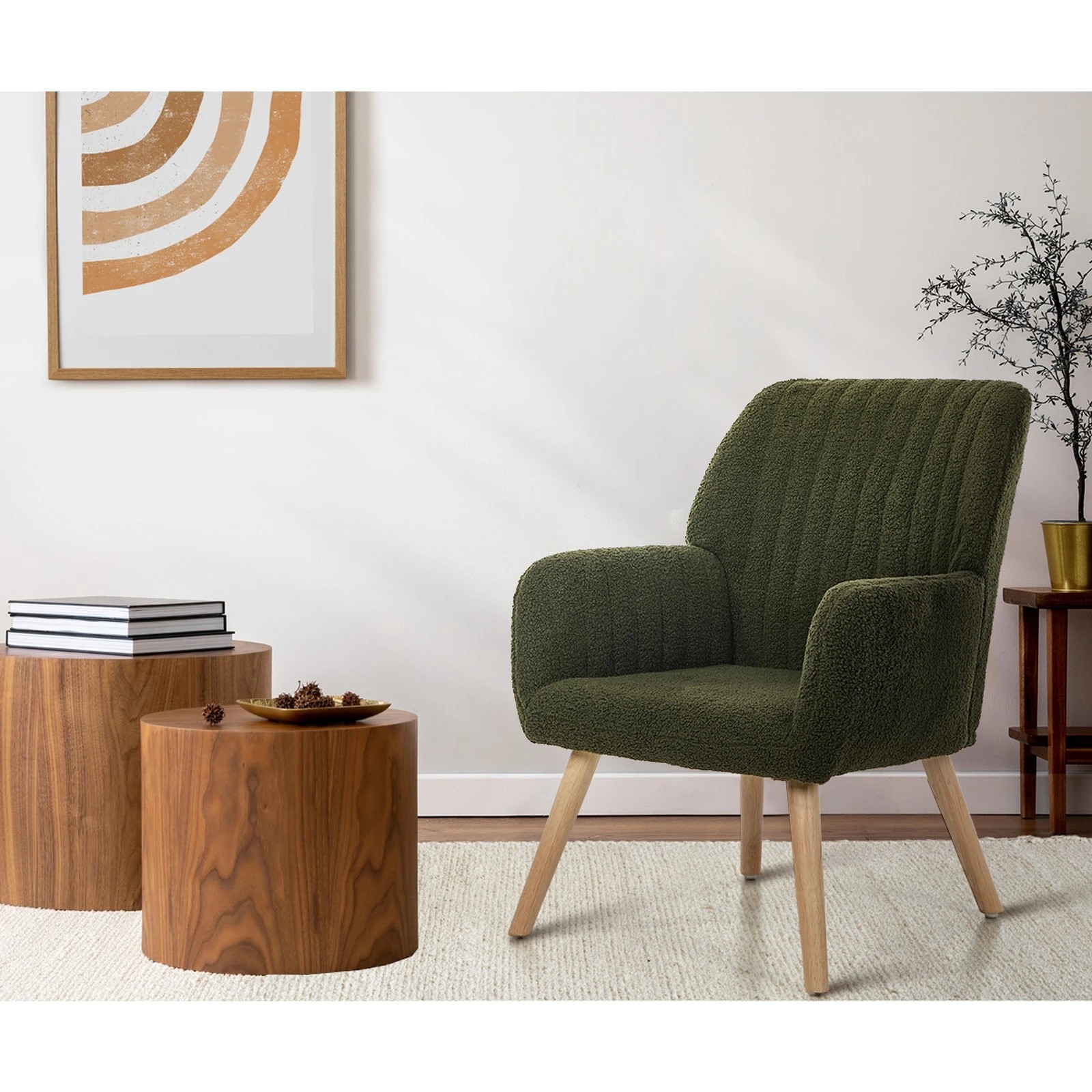 4 Oikiture Armchair Lounge Sofa Chair Sherpa Accent Chairs Armchairs Couches - Green, 4 of 10