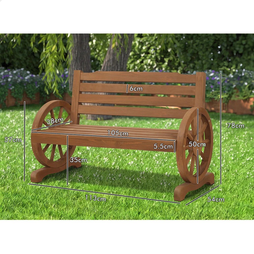 9 Alfordson Wooden Garden Bench Wagon Wheel Chair Seat Outdoor Patio - Natural, 9 of 9