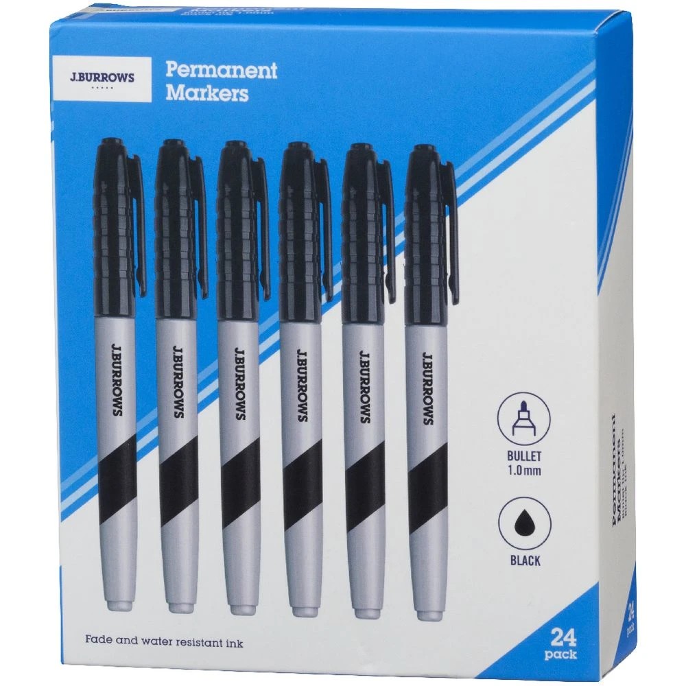 3 J.Burrows Permanent Markers 1mm Black 24 Pack, 3 of 3