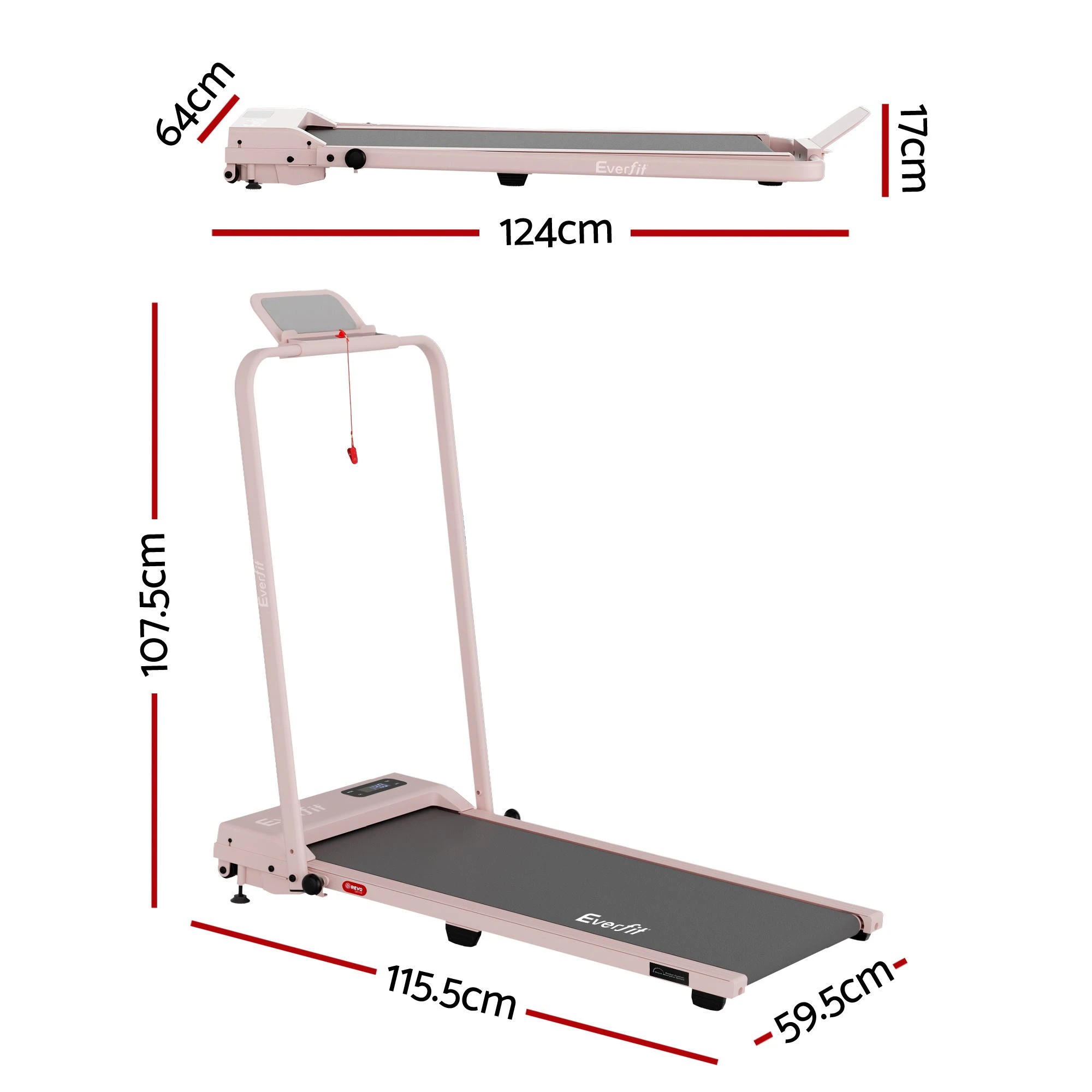 2 Everfit 3 in 1 Walking Pad Treadmill 12% Incline Under Desk Treadmills for Home - Pink, 2 of 10