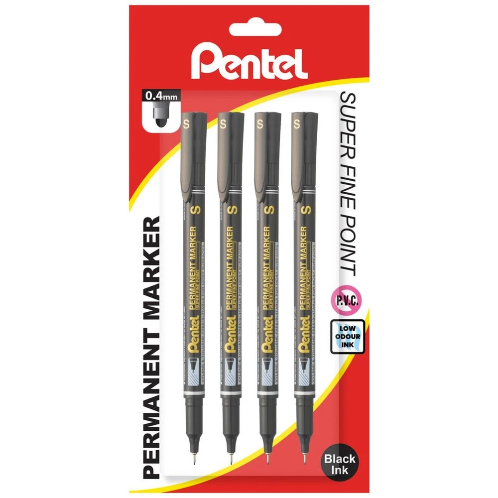 1 Pentel Superfine 0.4mm Permanent Marker Black 4 Pack, 1 of 1