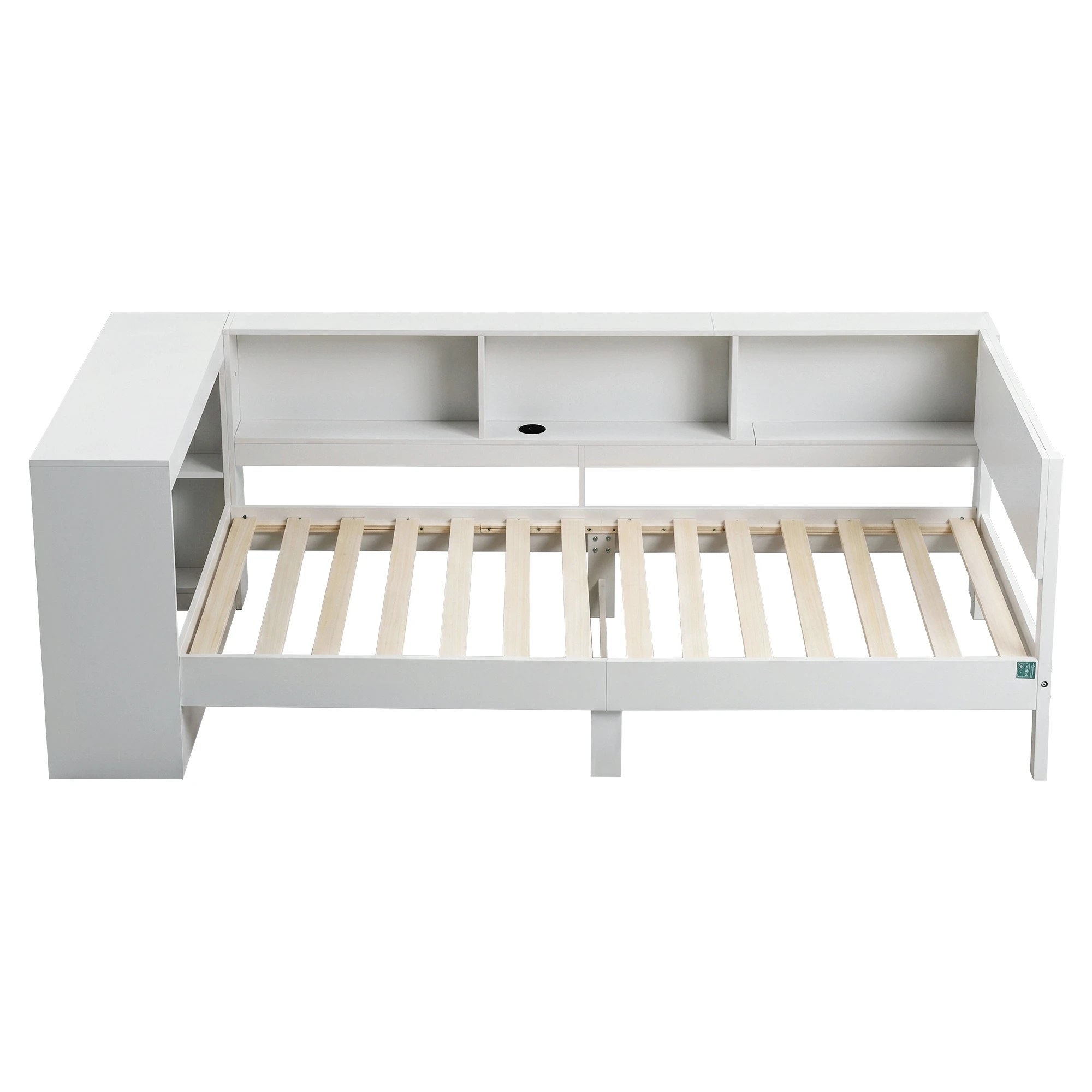 3 Artiss Single Solid Wood Corner Platform Bed Frame with Built-in Desk USB-C Charging Station - White, 3 of 8