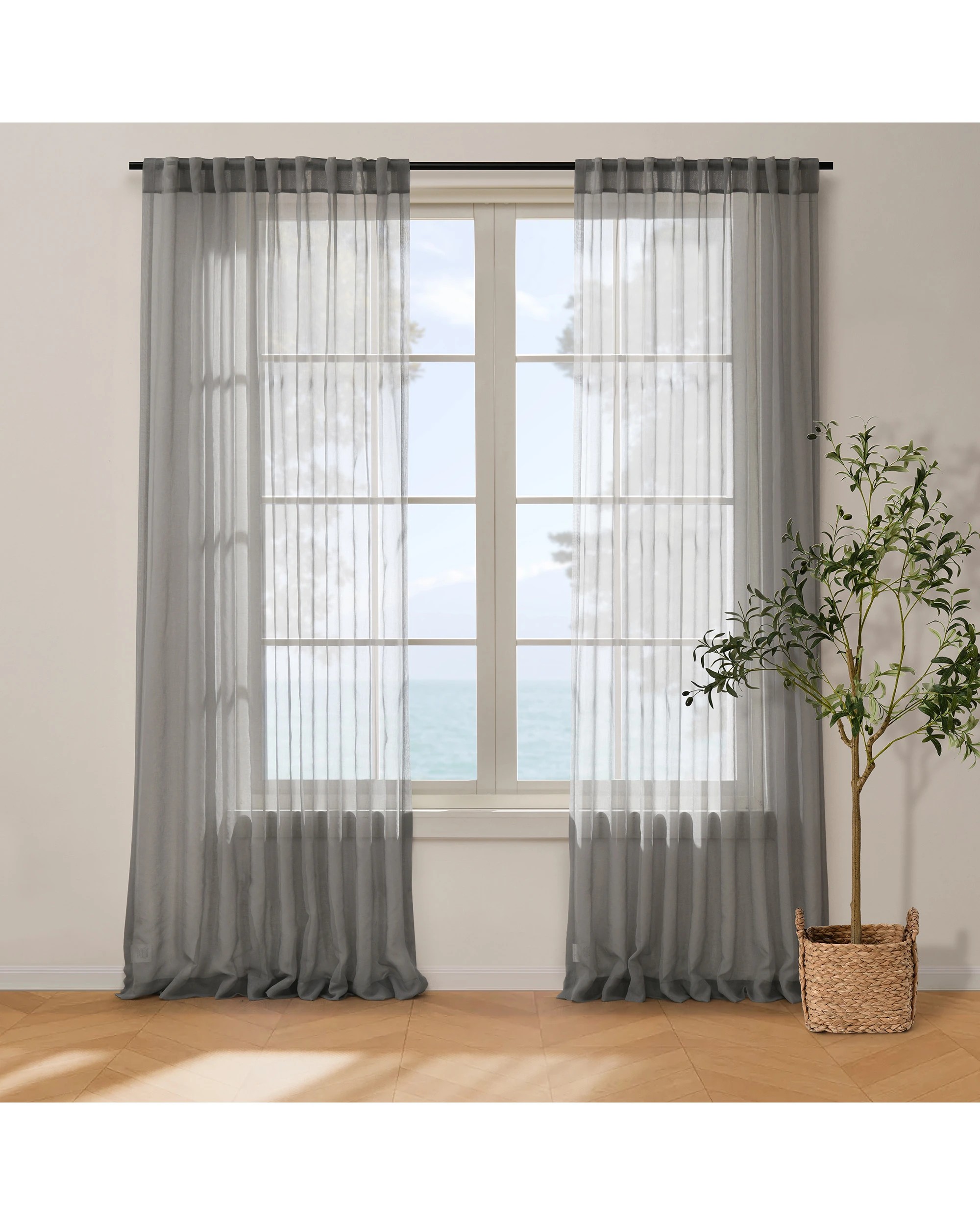 1 Cadence & Co. Kirra Sheer Concealed Tab Top Curtain Twin Pack 225x223cm - Slate, 1 of 4