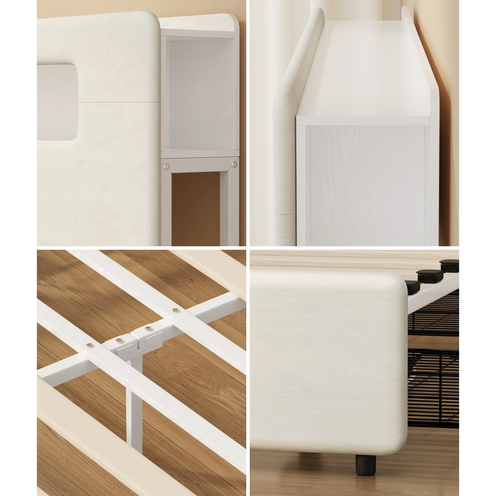 5 Oikiture Bed Frame 4 Drawers Queen Size with LED Charging Storage Bedhead - White, 5 of 7