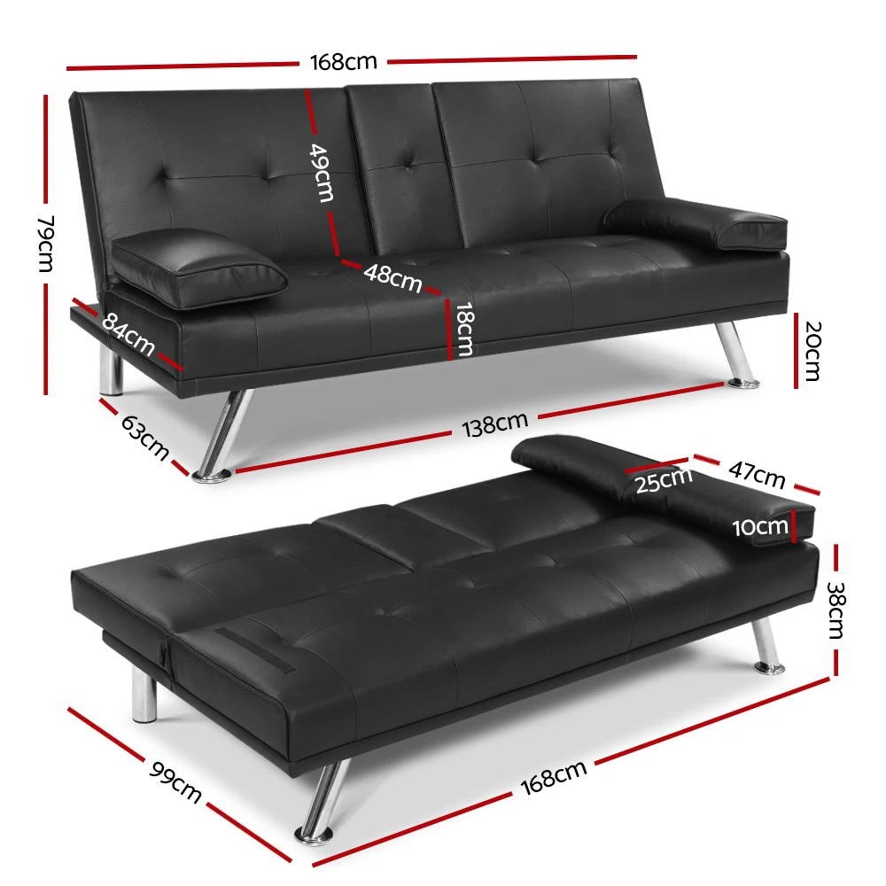 2 Artiss Sofa Bed 168CM  PU - Black, 2 of 5
