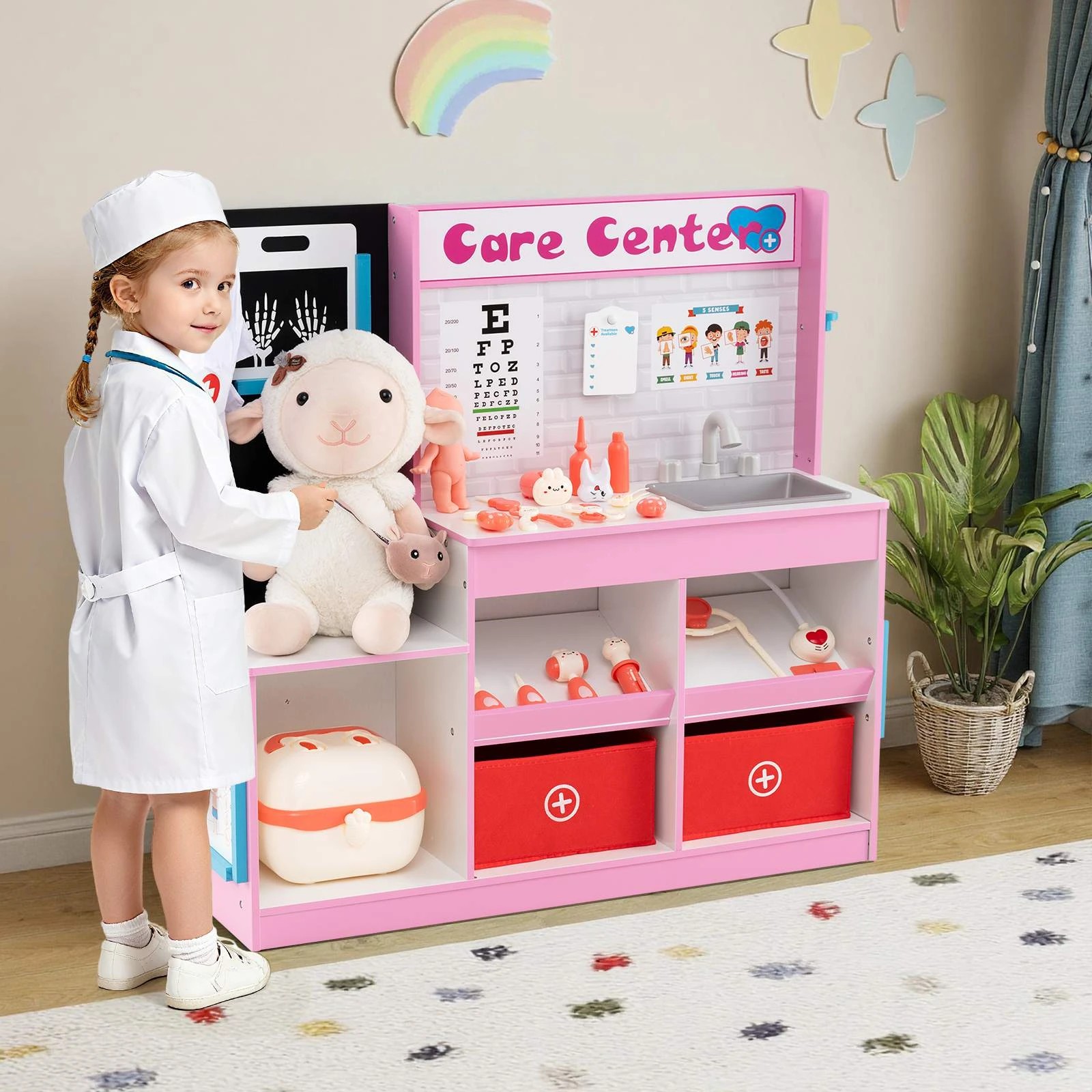 2 Costway Play Doctor's Office Medical Center Hospital Toy Set - Pink, 2 of 2