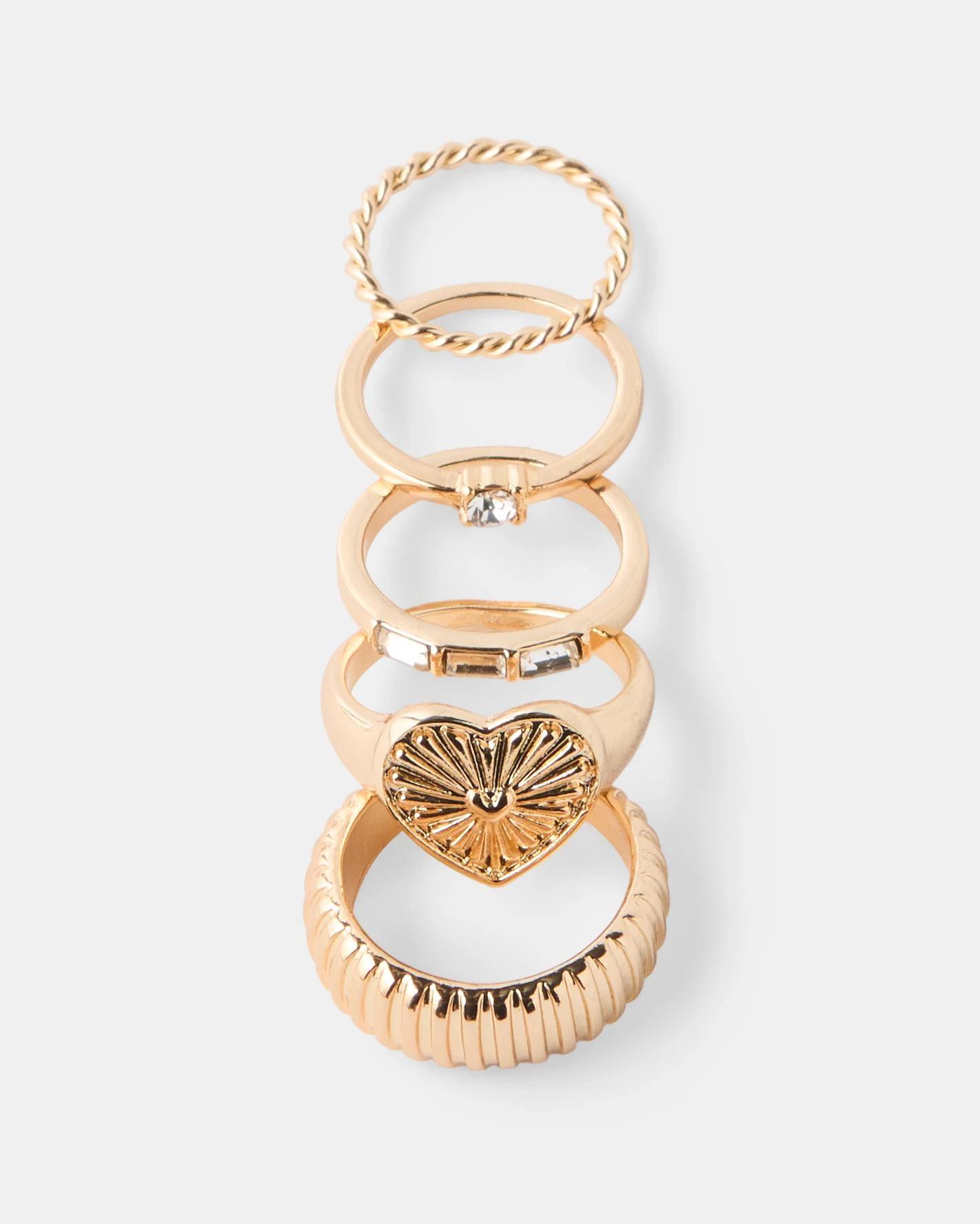 1 5 Pack Heart Rings - Gold Tone Gold, 1 of 4