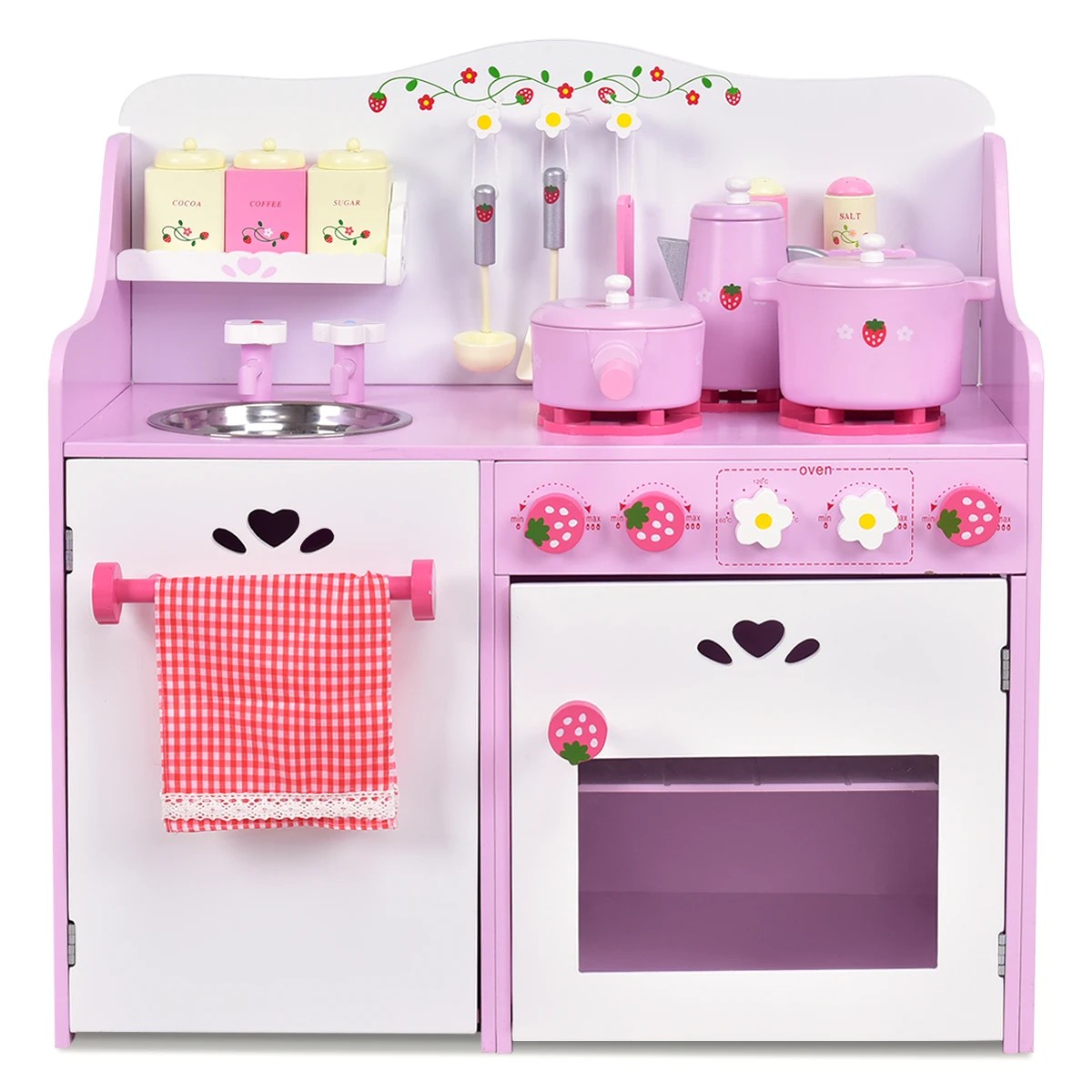 1 Costway Pretend Kitchen Playset Wooden Cooking Toy, 1 of 3