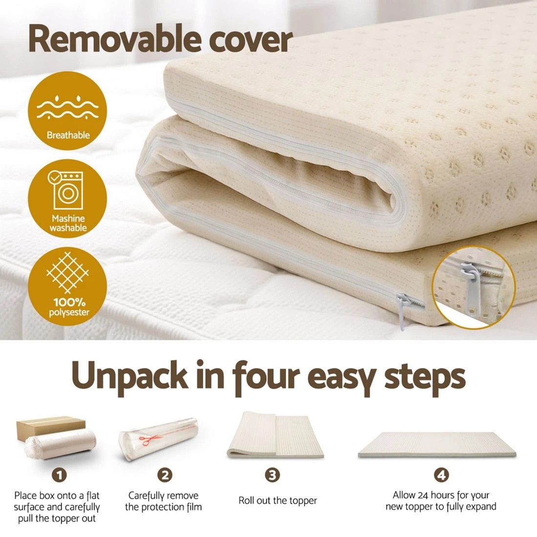 8 Giselle Bedding Latex Mattress Topper 5cm Single - Single Bed - Beige, 8 of 8