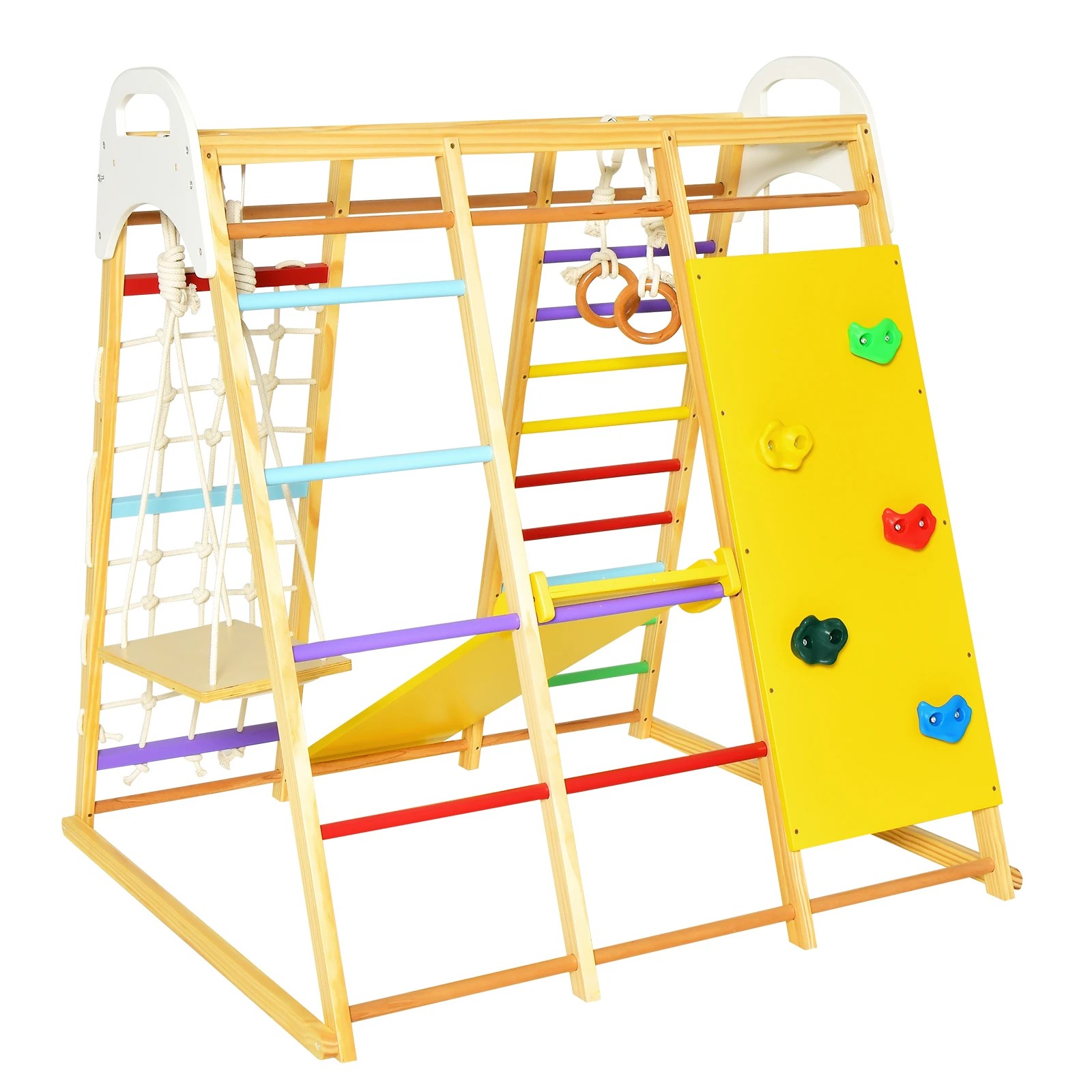 1 Costway Climb Playset 8-in-1 Wood Climbing Frame Swing Slide, 1 of 6