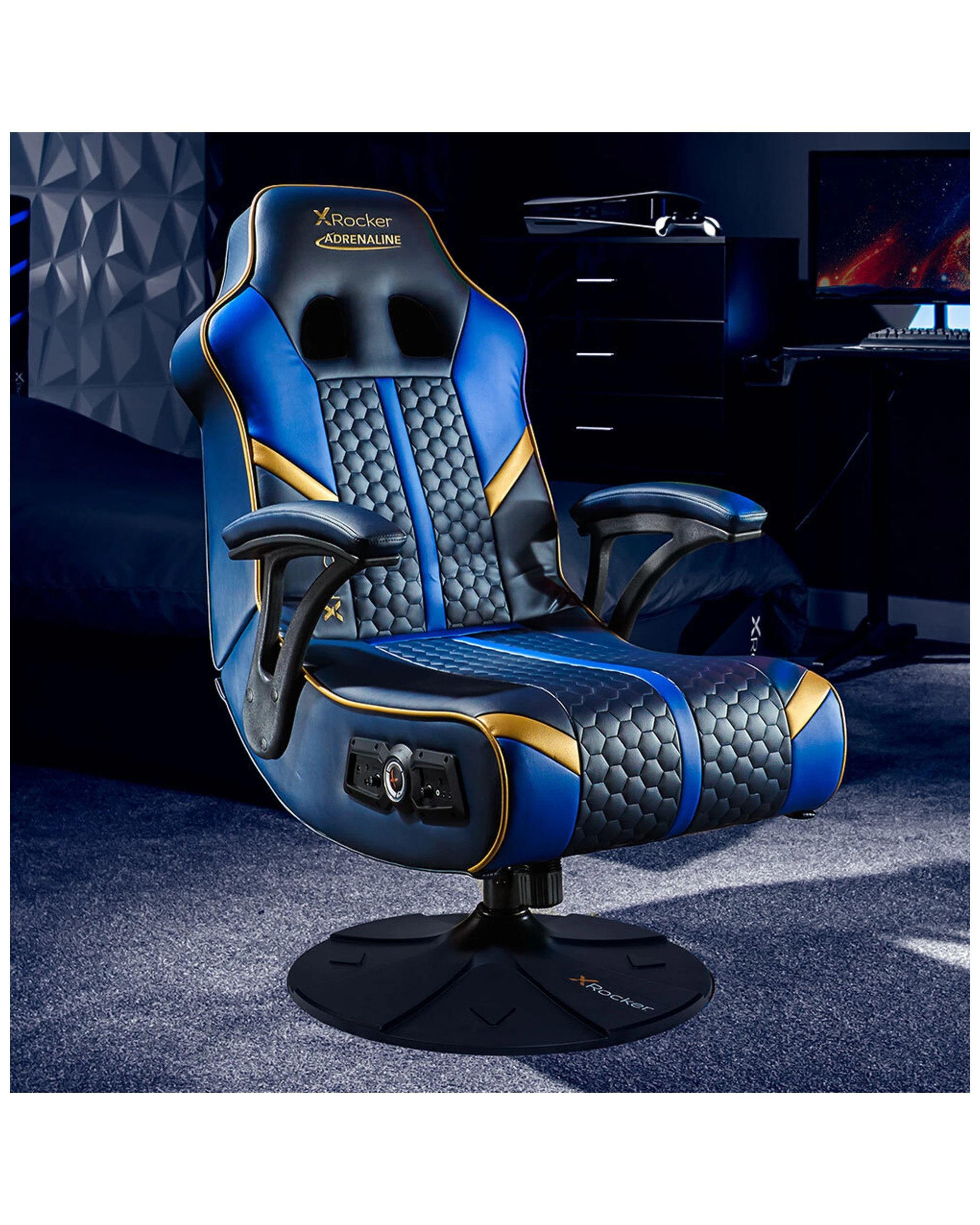 2 X Rocker Adrenaline 2.1 Tooth Audio Gaming Chair With Vibration
 - Blue, 2 of 7