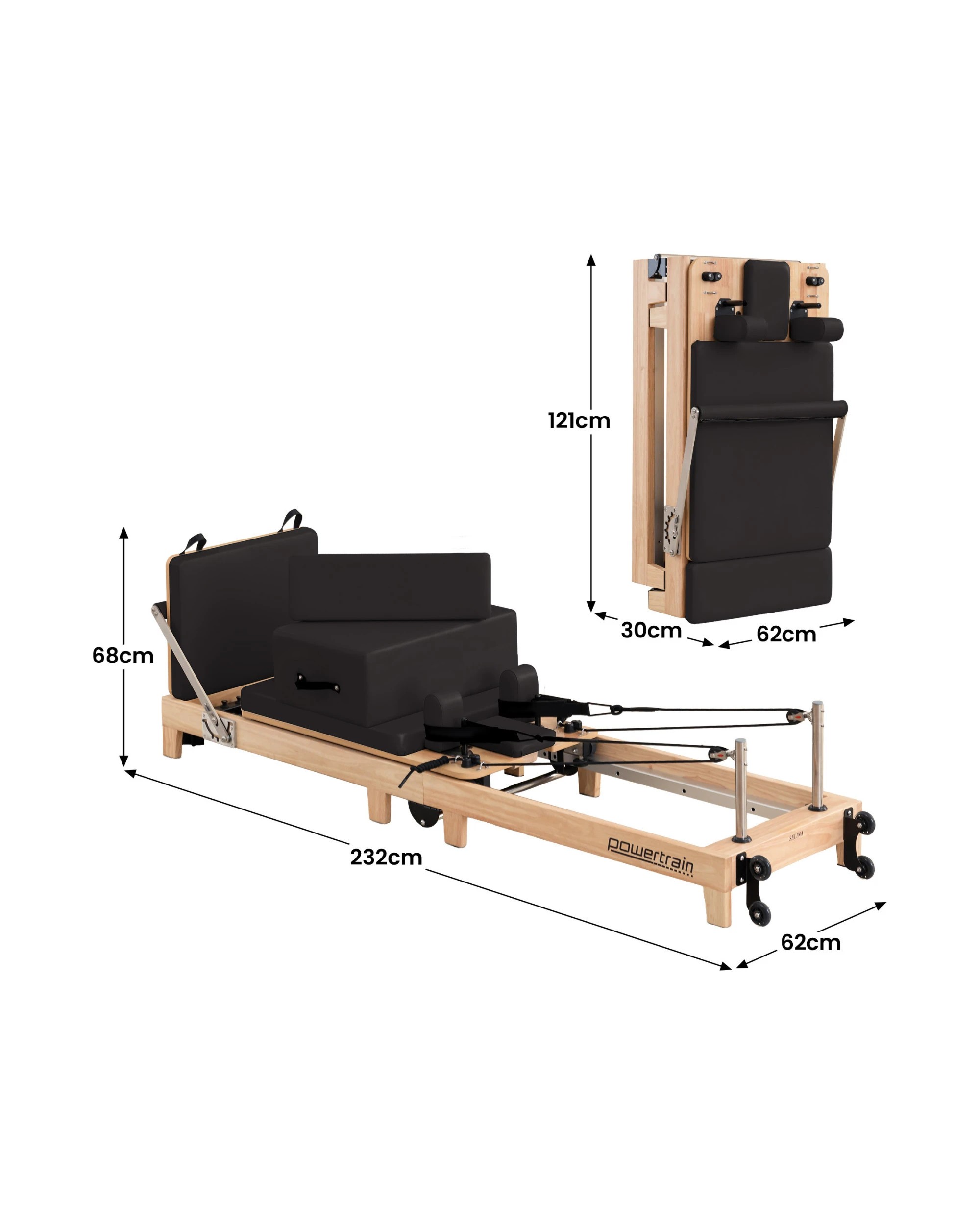 2 Powertrain Selina Pilates Reformer Machine Wooden Folding Multifunctional Home Gym, 2 of 9