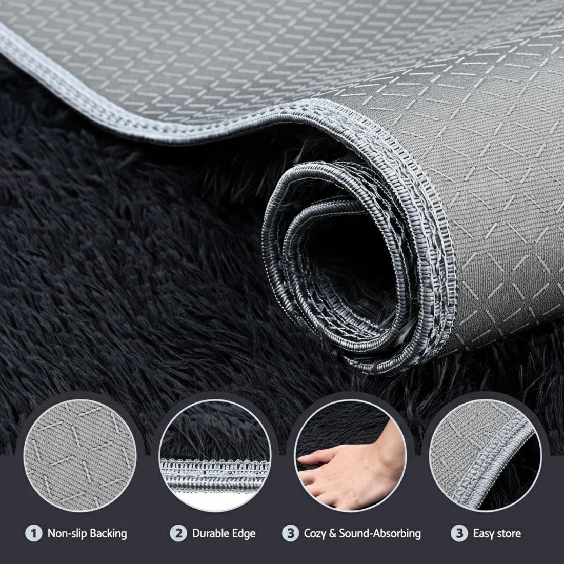 5 Artiss Floor Rug 140x200cm Plush Area Shaggy Rug Living Room Bedroom Carpet - Black, 5 of 9