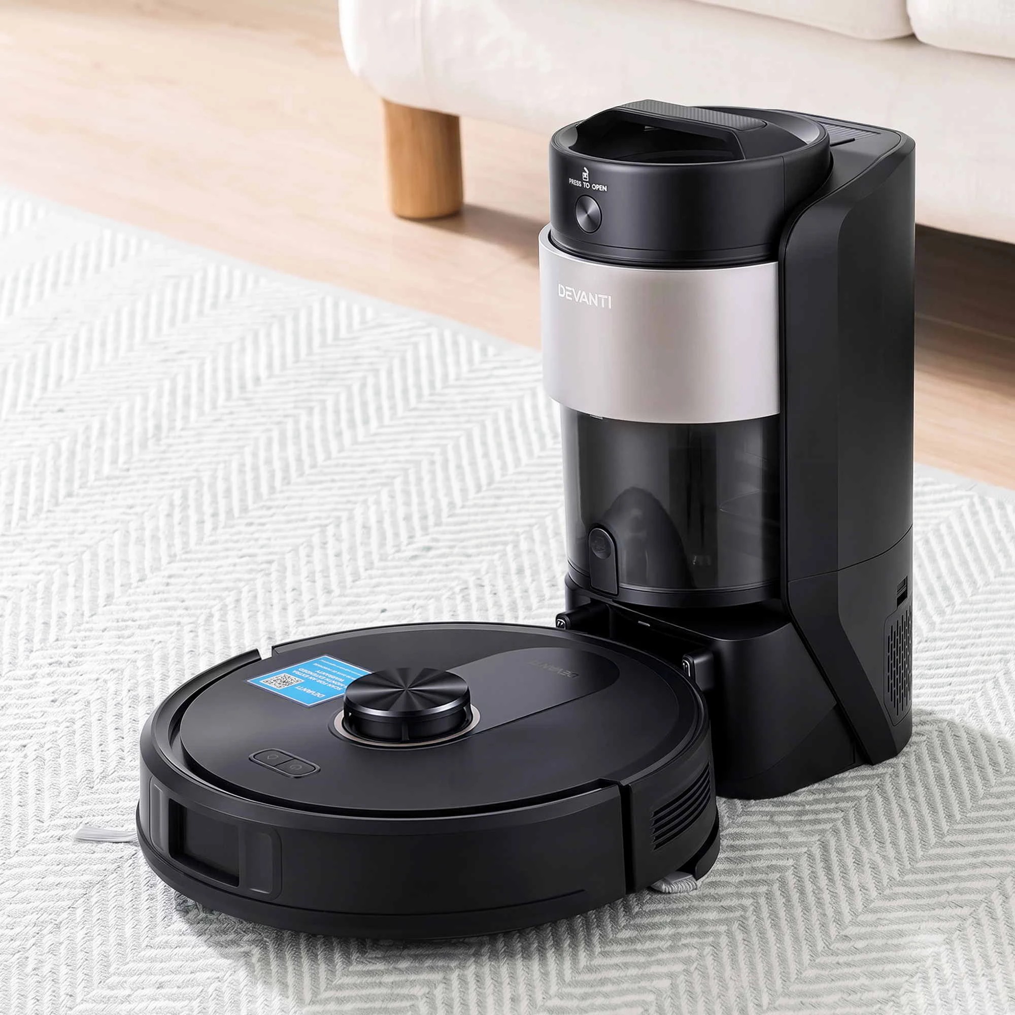 2 DEVANTI Robot Vacuum and Mop, Self-Empty APP Control 6000Pa LDS Laser 3in1 - Black, 2 of 7