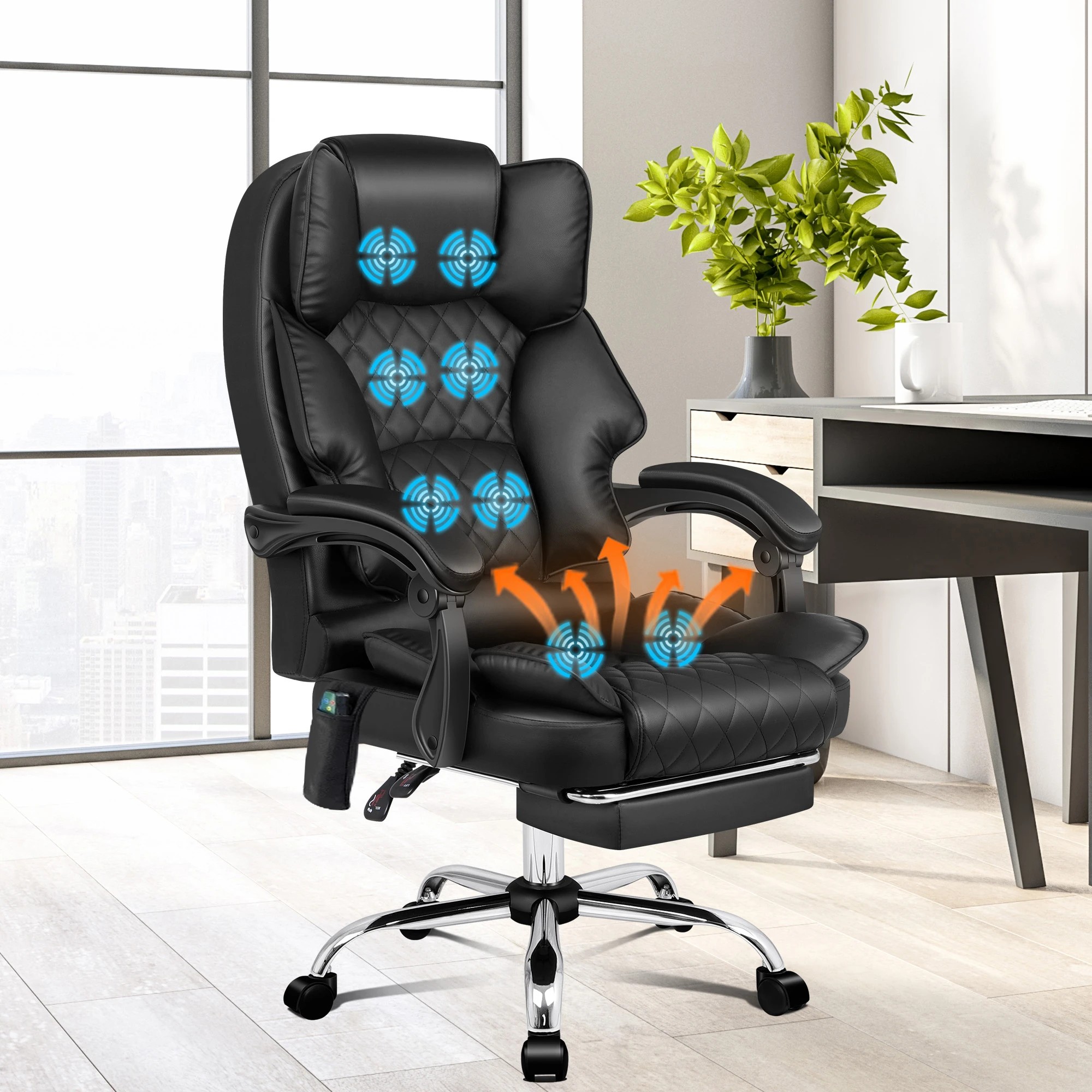 2 Alfordson Massage Office Chair Heated Seat Executive Recliner Gaming Computer - Black, 2 of 10