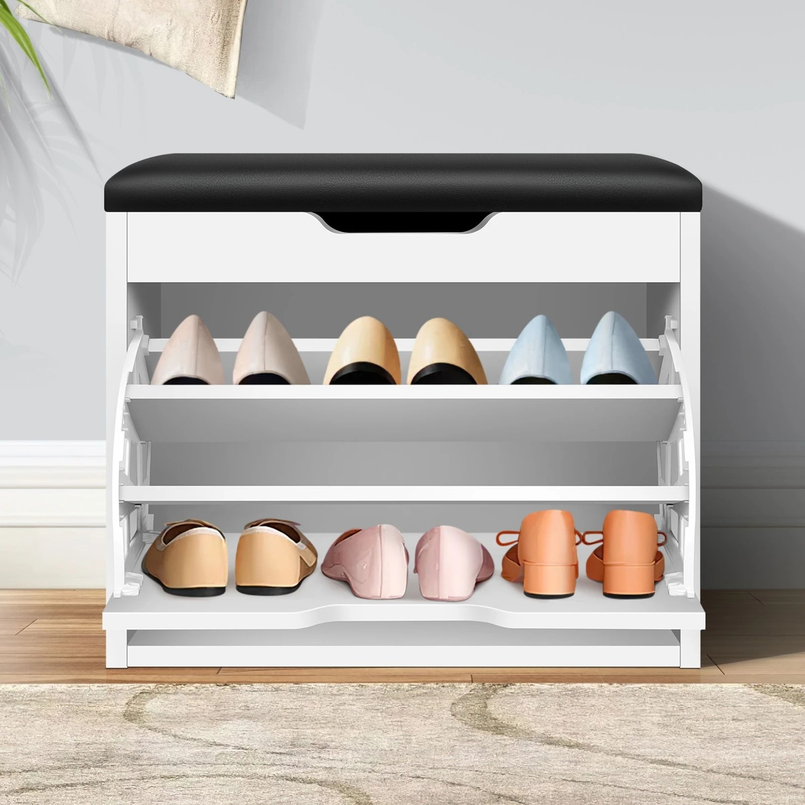 3 Alfordson Shoe Cabinet Bench Storage Rack Organiser Shelf 12 Pairs - White, 3 of 10