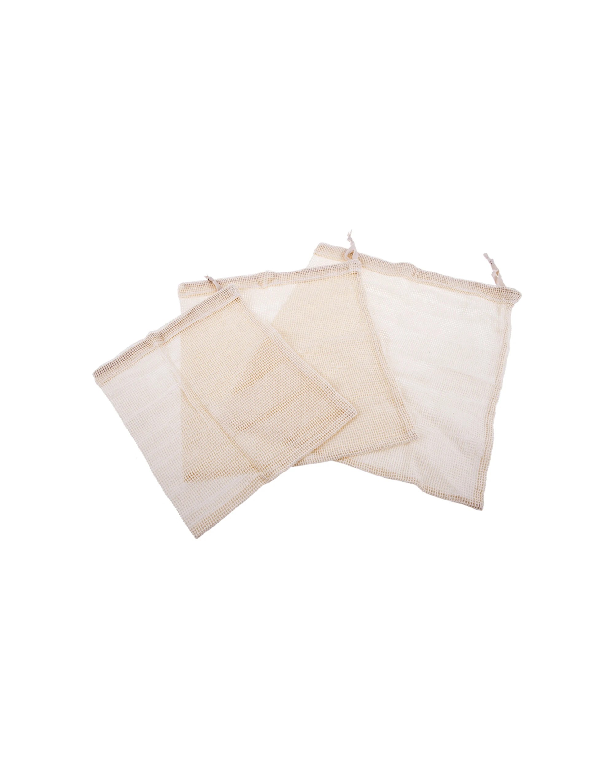 1 Appetito 3pc Cotton Net Produce Bags Home Kitchen Organiser - Natural, 1 of 4