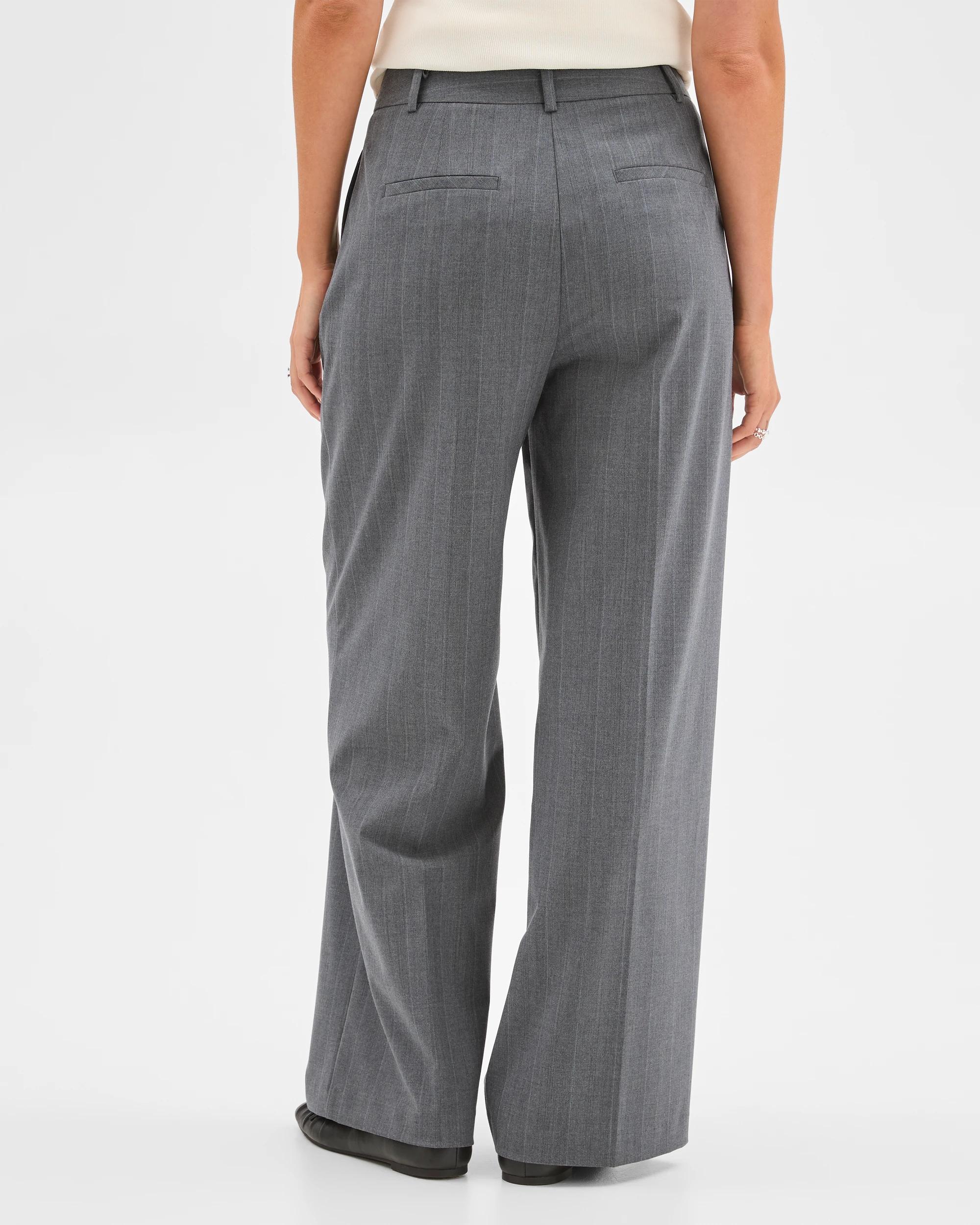 6 Preview Classic Full Length Wide Leg Pants GREY PINSTRIPE, 6 of 6
