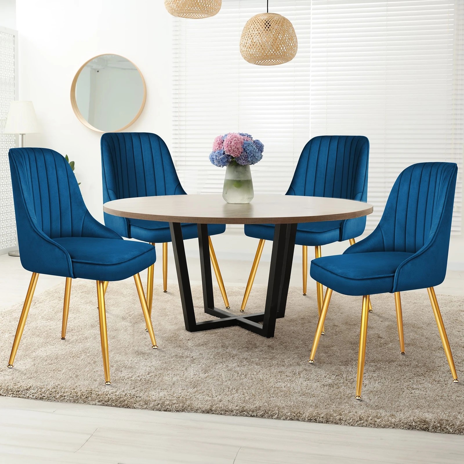 7 Alfordson 2x Dining Chairs Kitchen Accent Lounge Padded Tufted Seat Velvet - Blue, 7 of 9